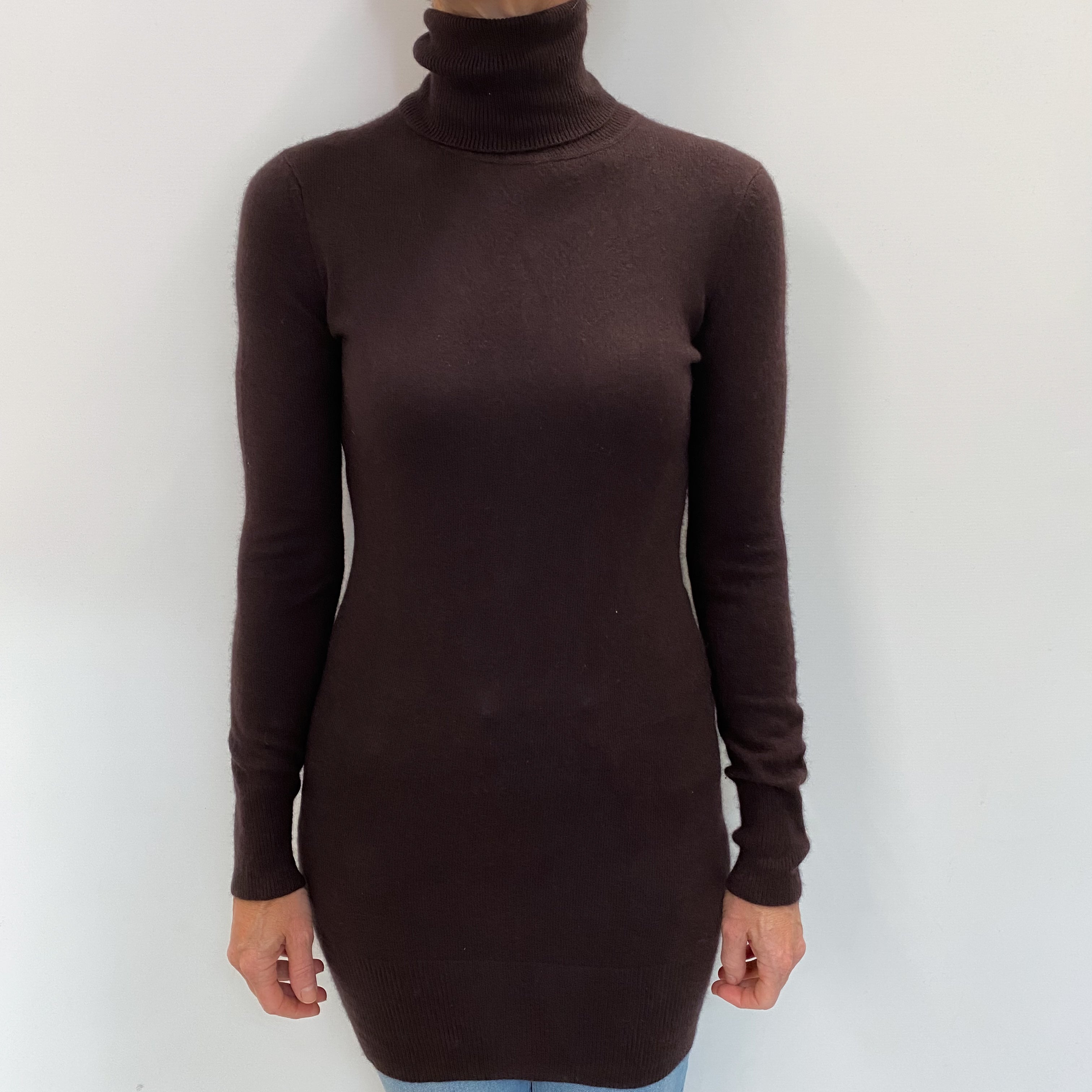 Peppercorn Brown Cashmere Polo Neck Dress Small