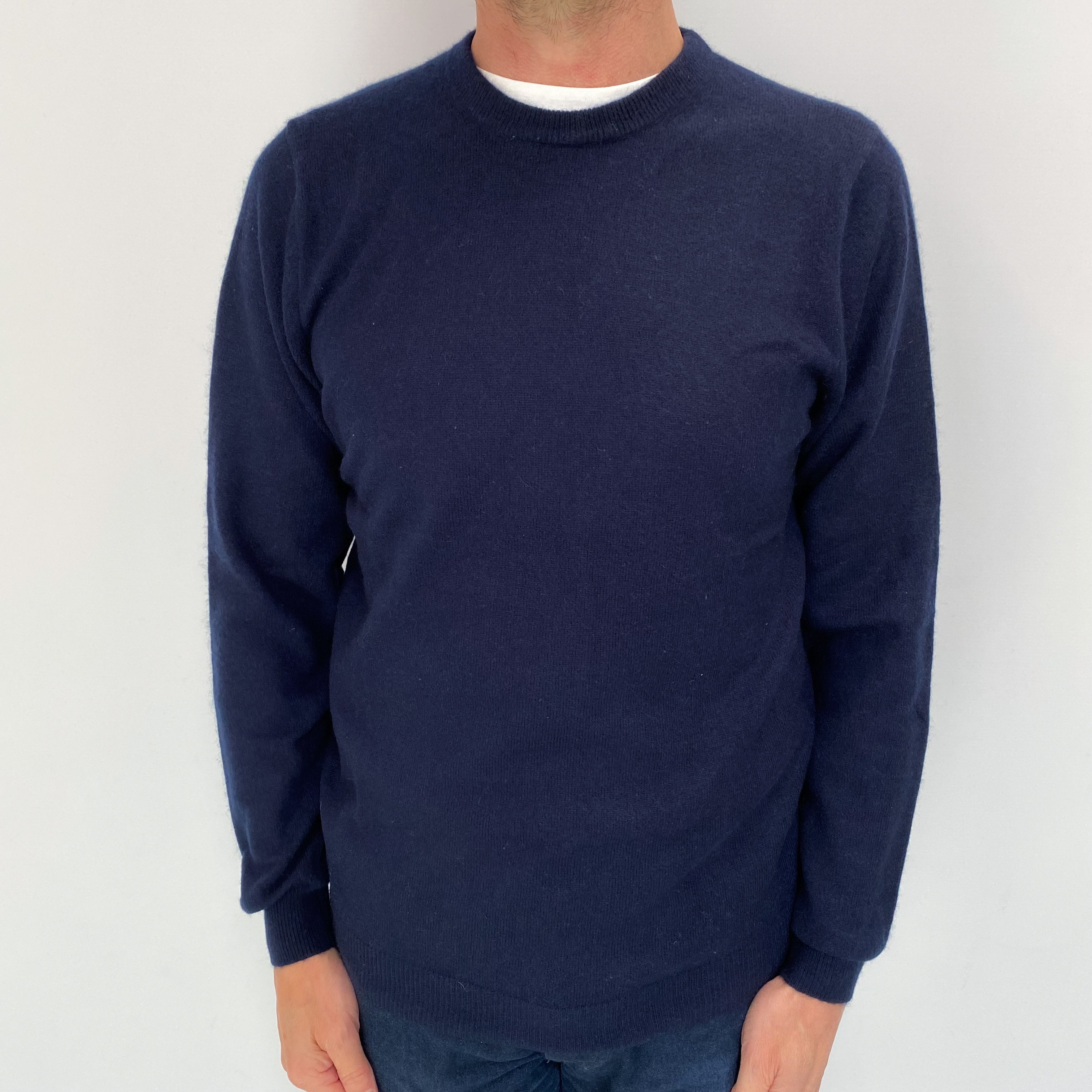 Men's Navy Blue Cashmere Crew Neck Jumper Small