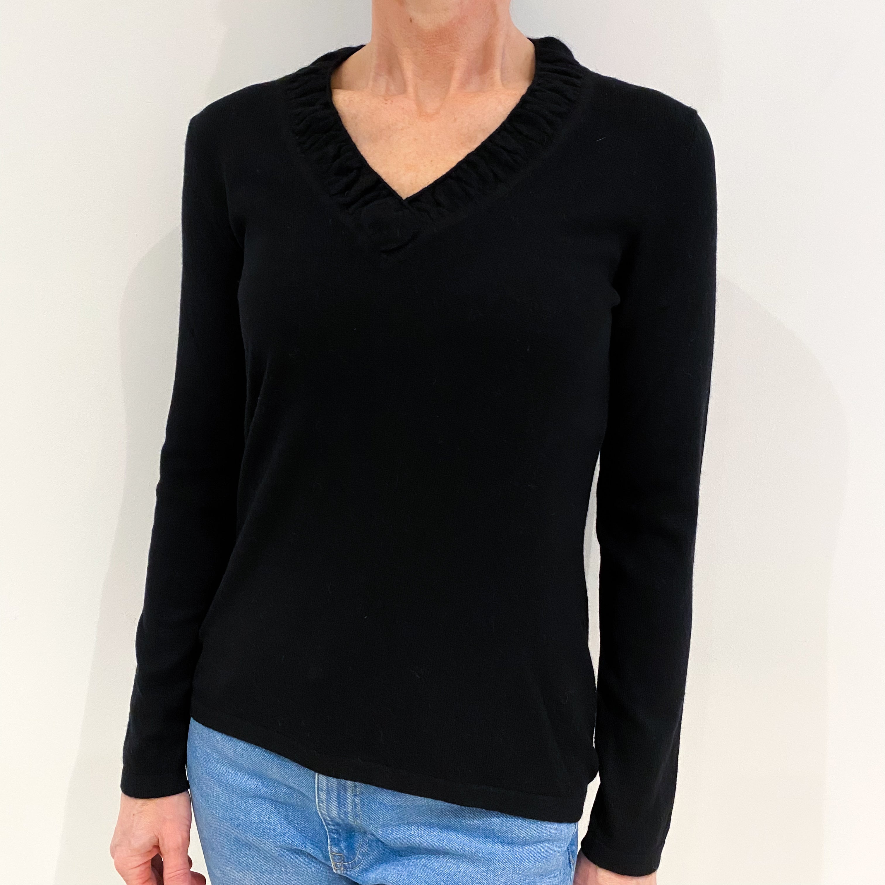 Black Cashmere Ruched V Neck Jumper Small