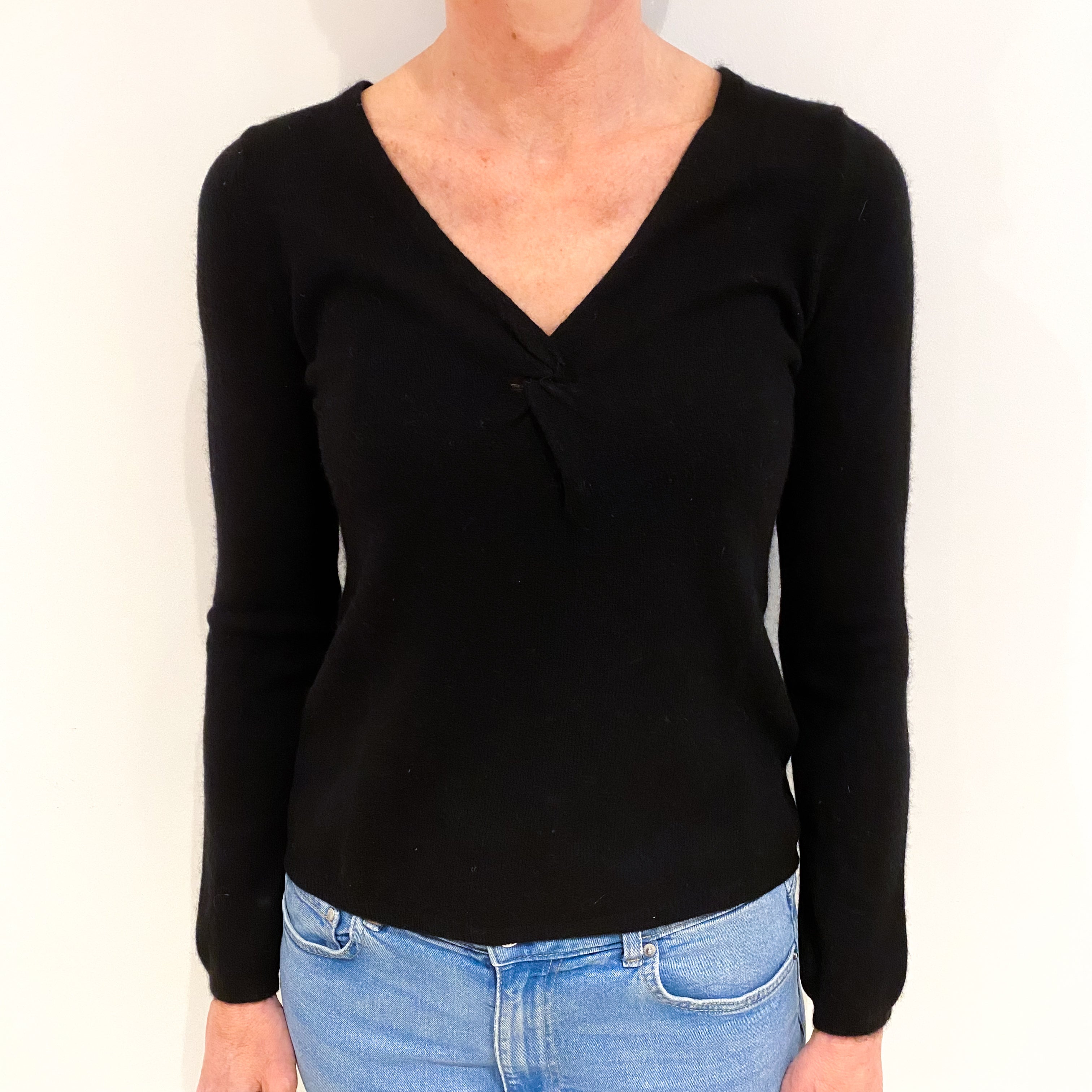 Black Cashmere V Neck Jumper Small