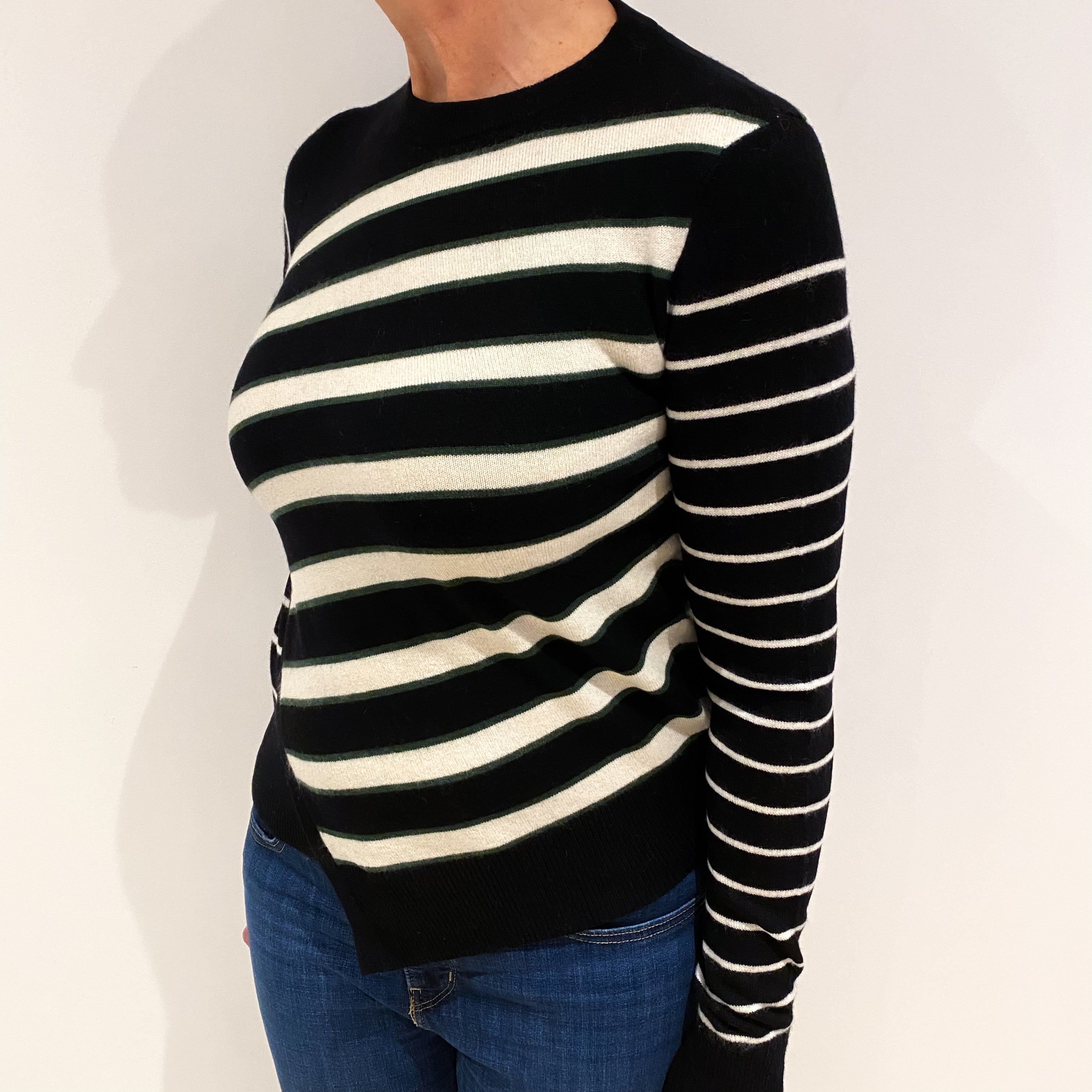 Veronica Beard Black Striped Cashmere Crew Neck Jumper Medium