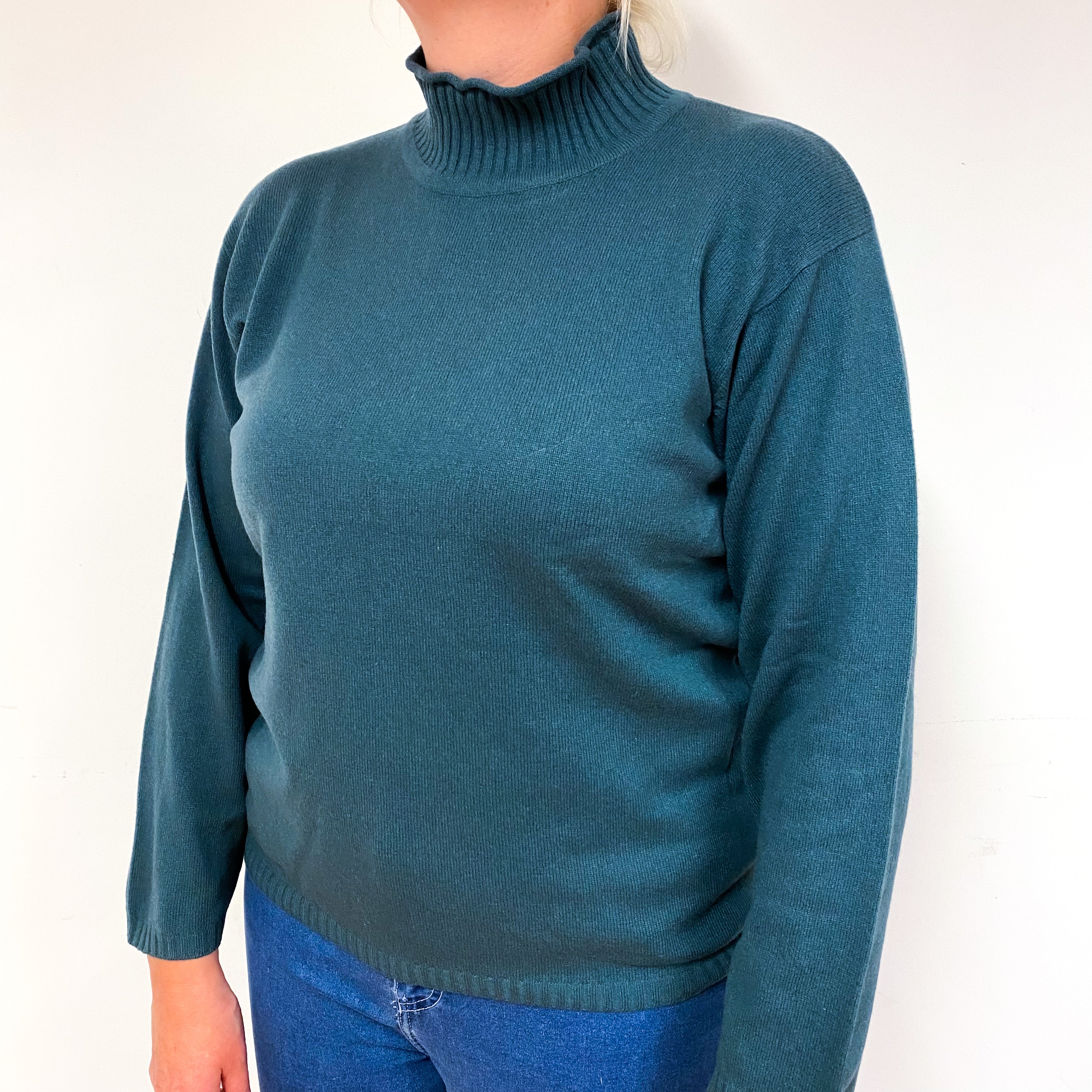 Vintage Spruce Green Cashmere Turtle Neck Jumper Large