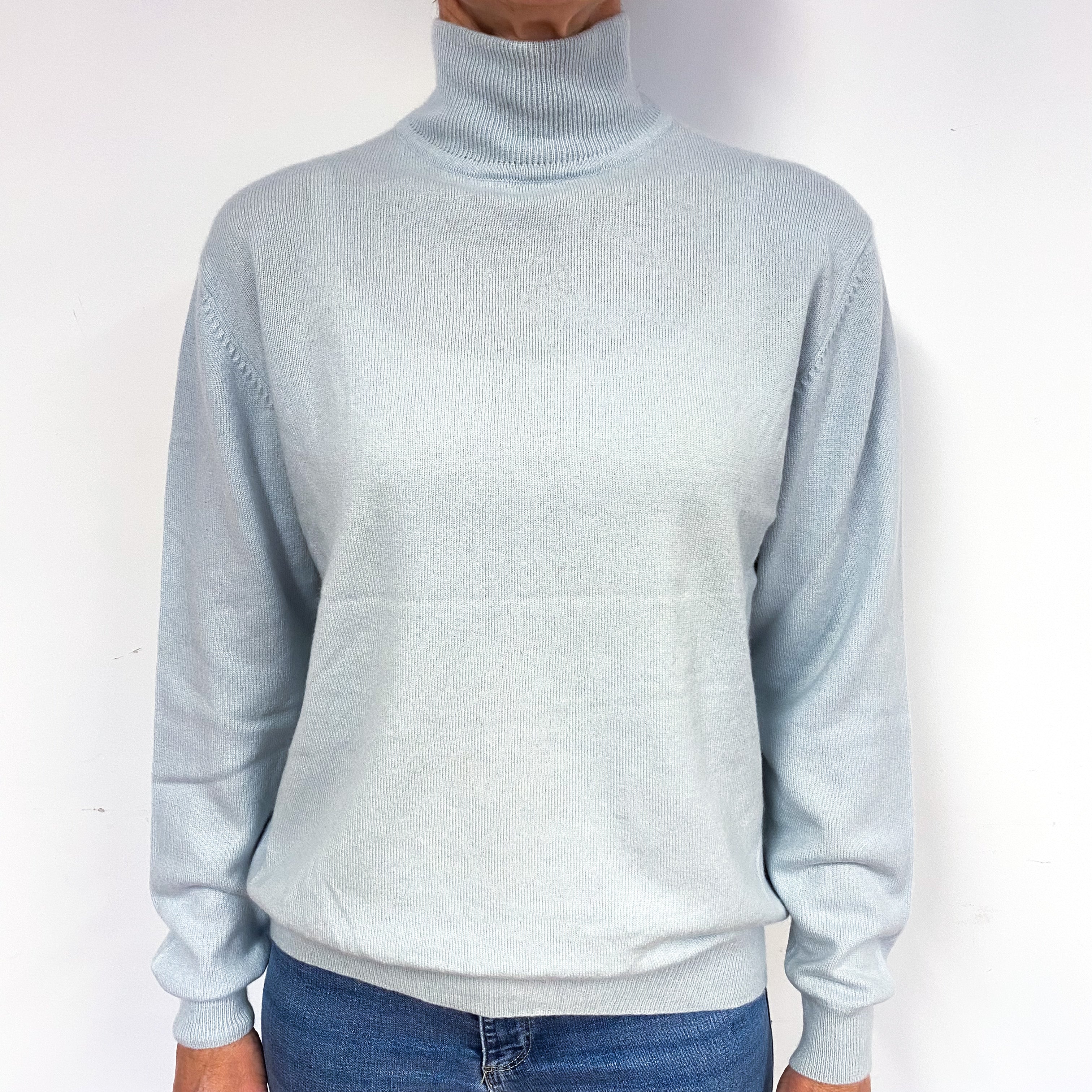 Pale Opal Green Cashmere Turtle Neck Jumper Medium