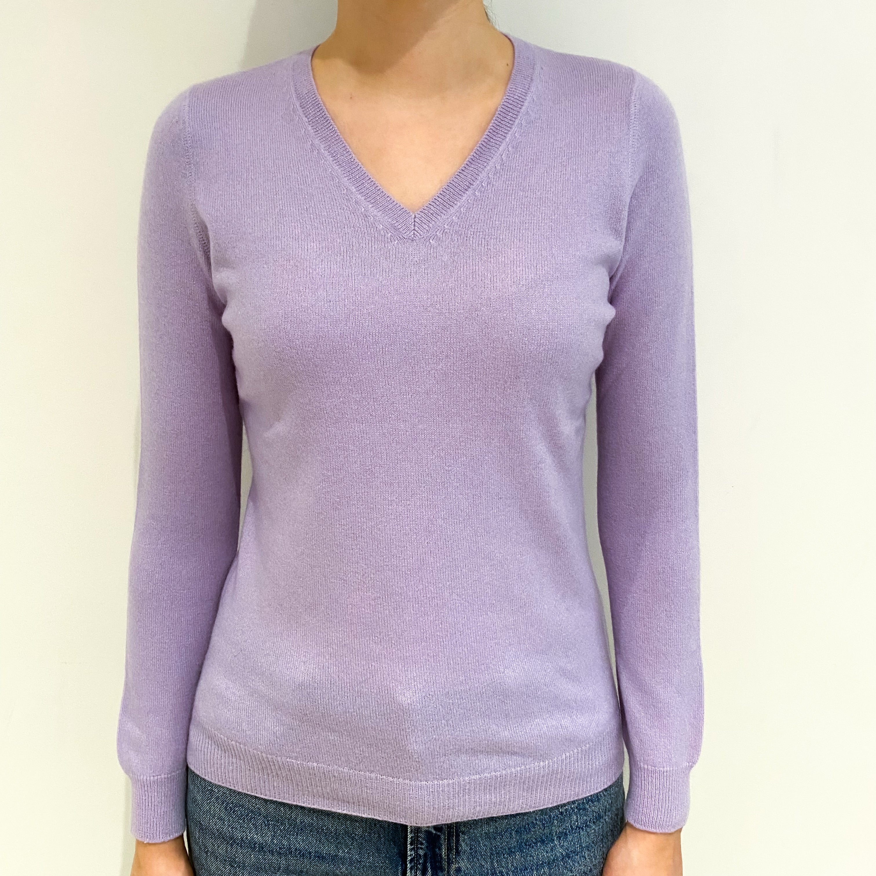 Lilac Purple Cashmere V Neck Jumper Extra Small