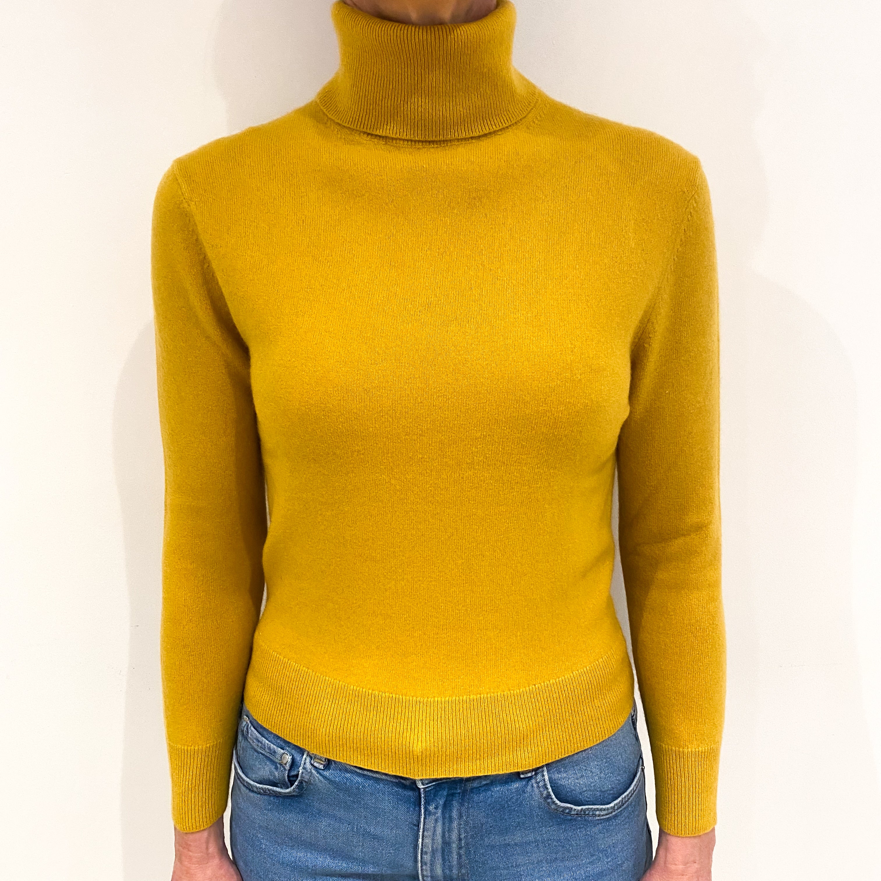 Mustard Yellow Cashmere Polo Neck Jumper Small