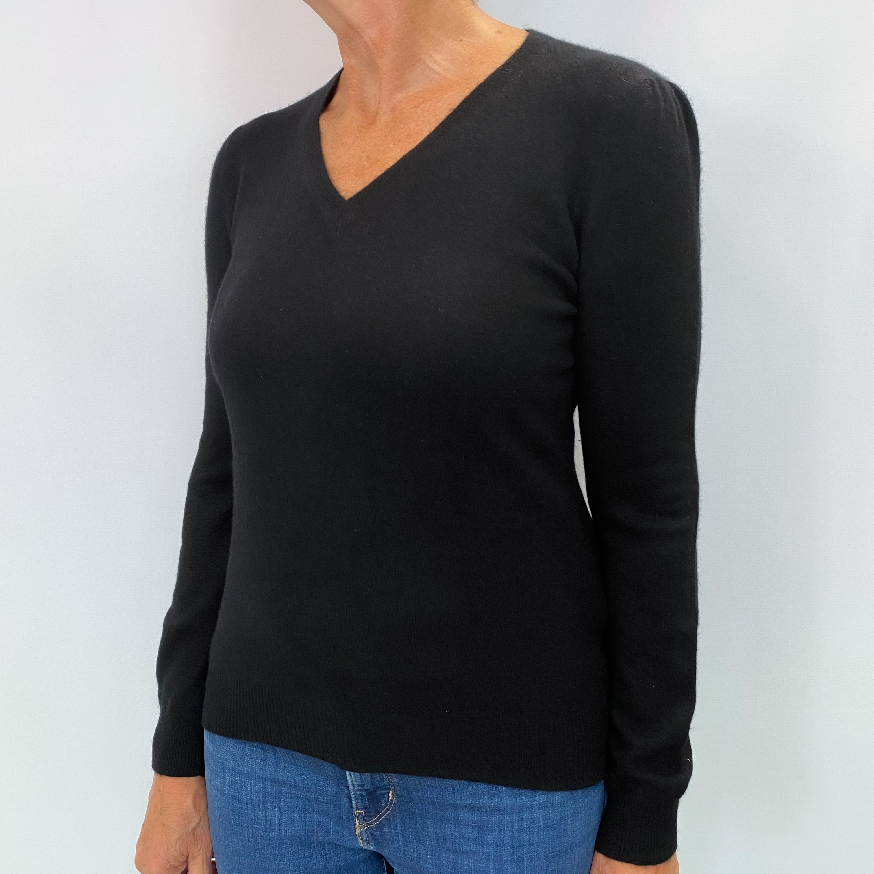 Black Cashmere V Neck Jumper Medium