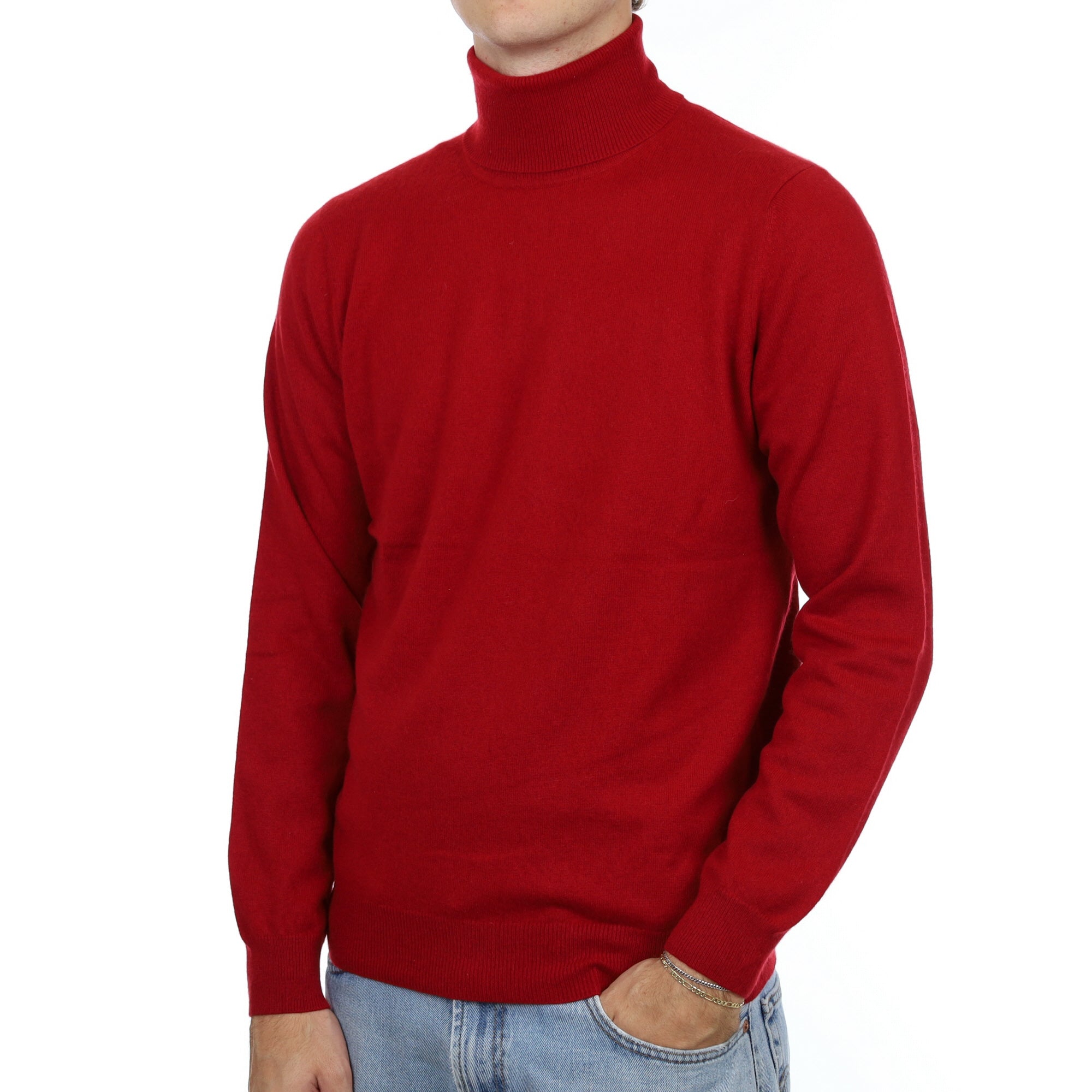 Men's Phoenix Red Cashmere Polo Neck Jumper Large