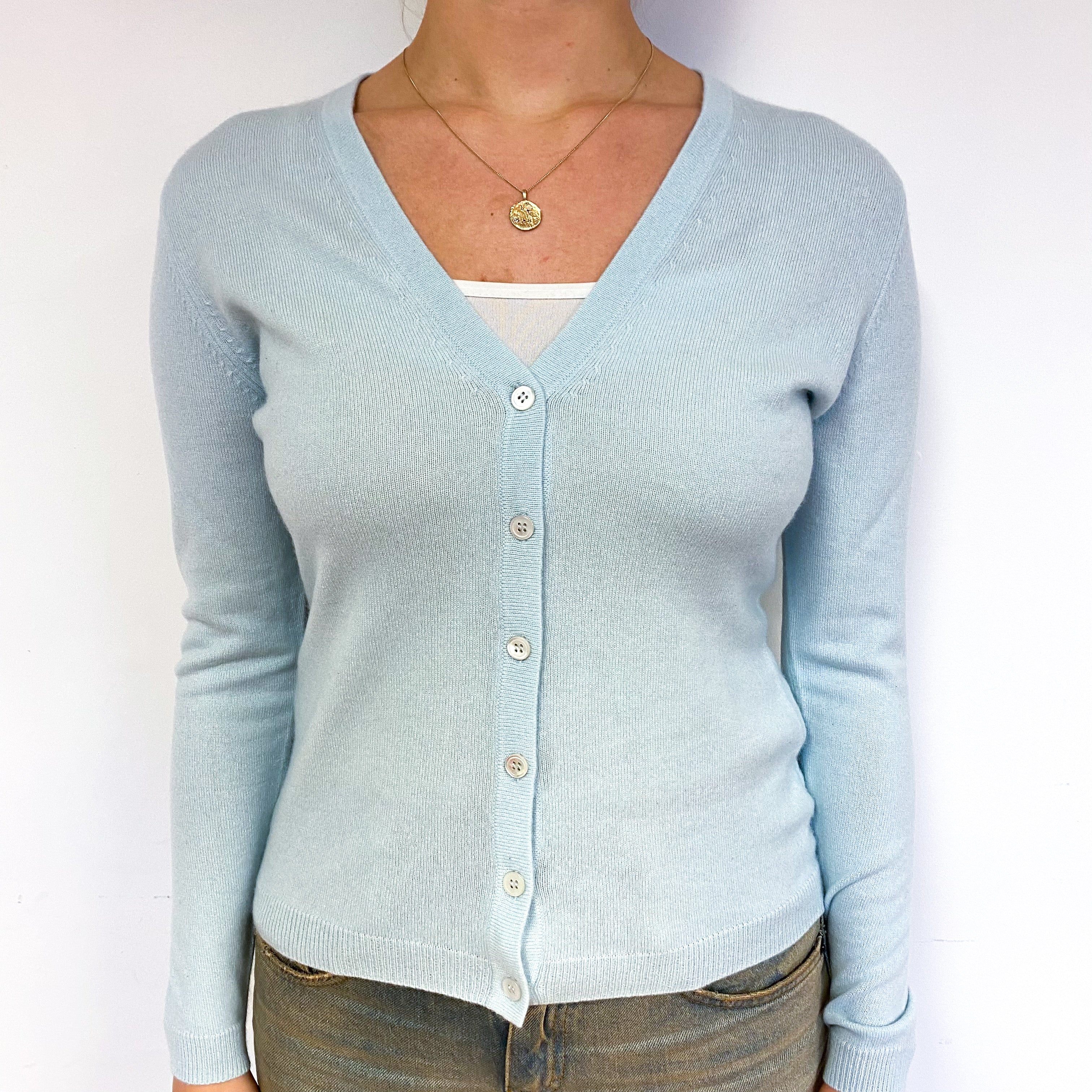 New Pale Mint Green Cashmere V-Neck Cardigan Small