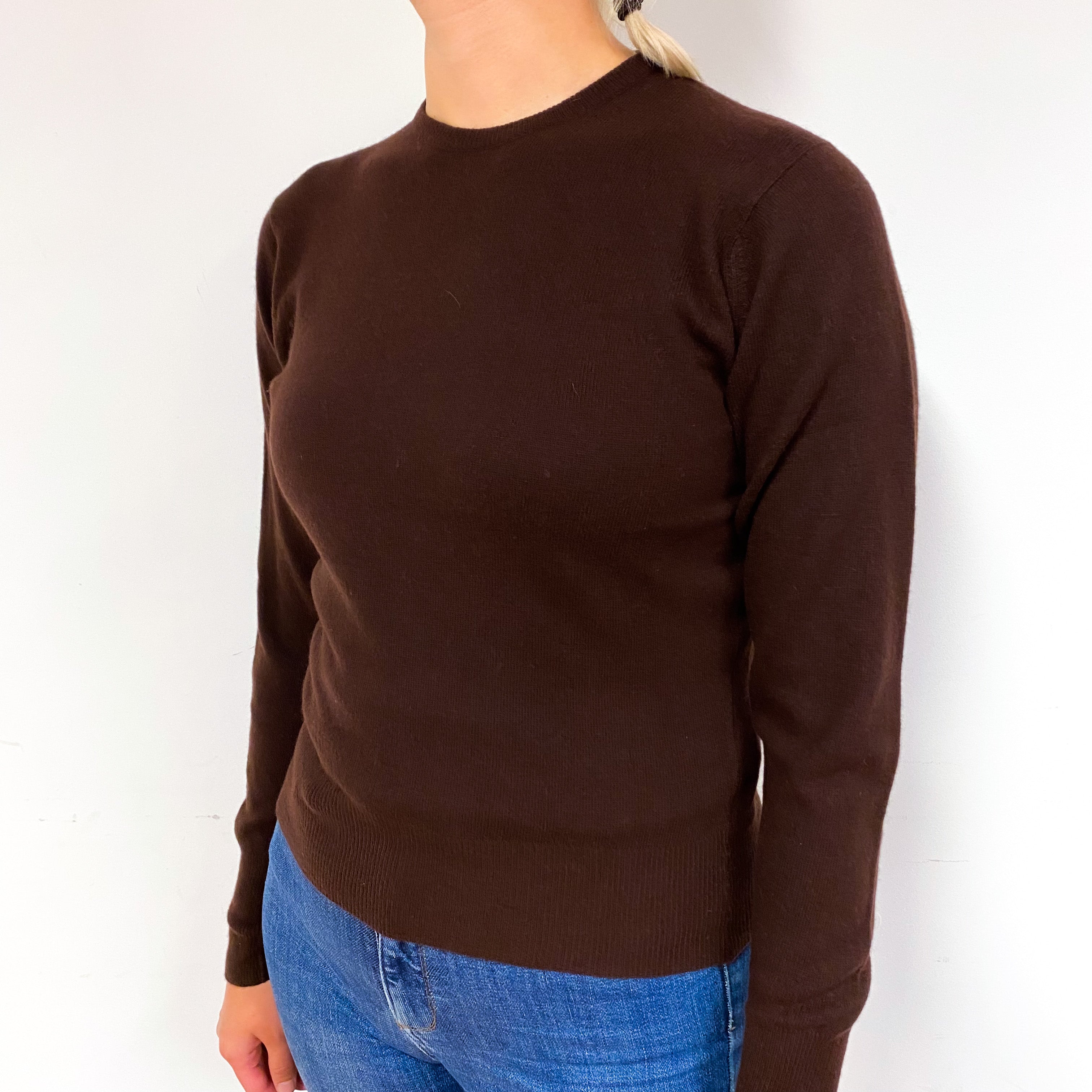 Vintage Chocolate Brown Cashmere Crew Neck Jumper Small