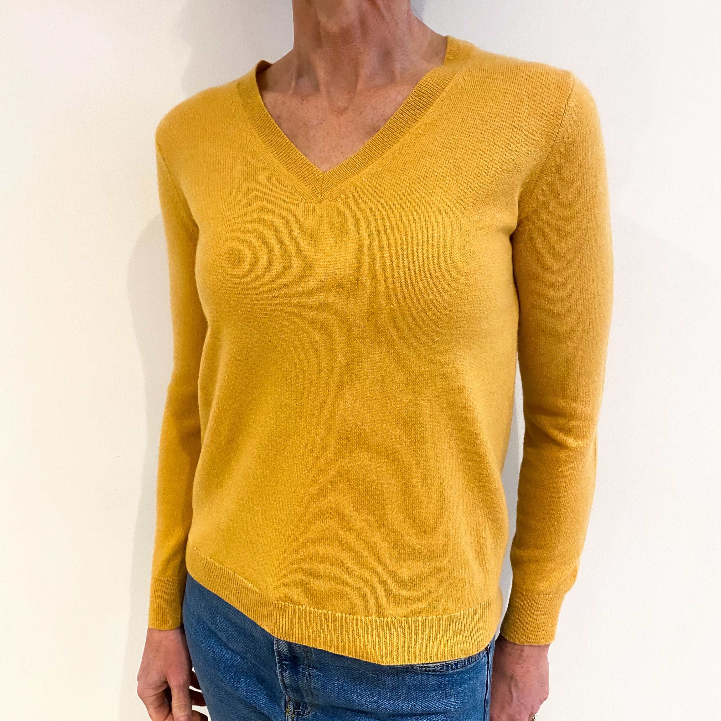 Muted Orange Cashmere V Neck Jumper Small