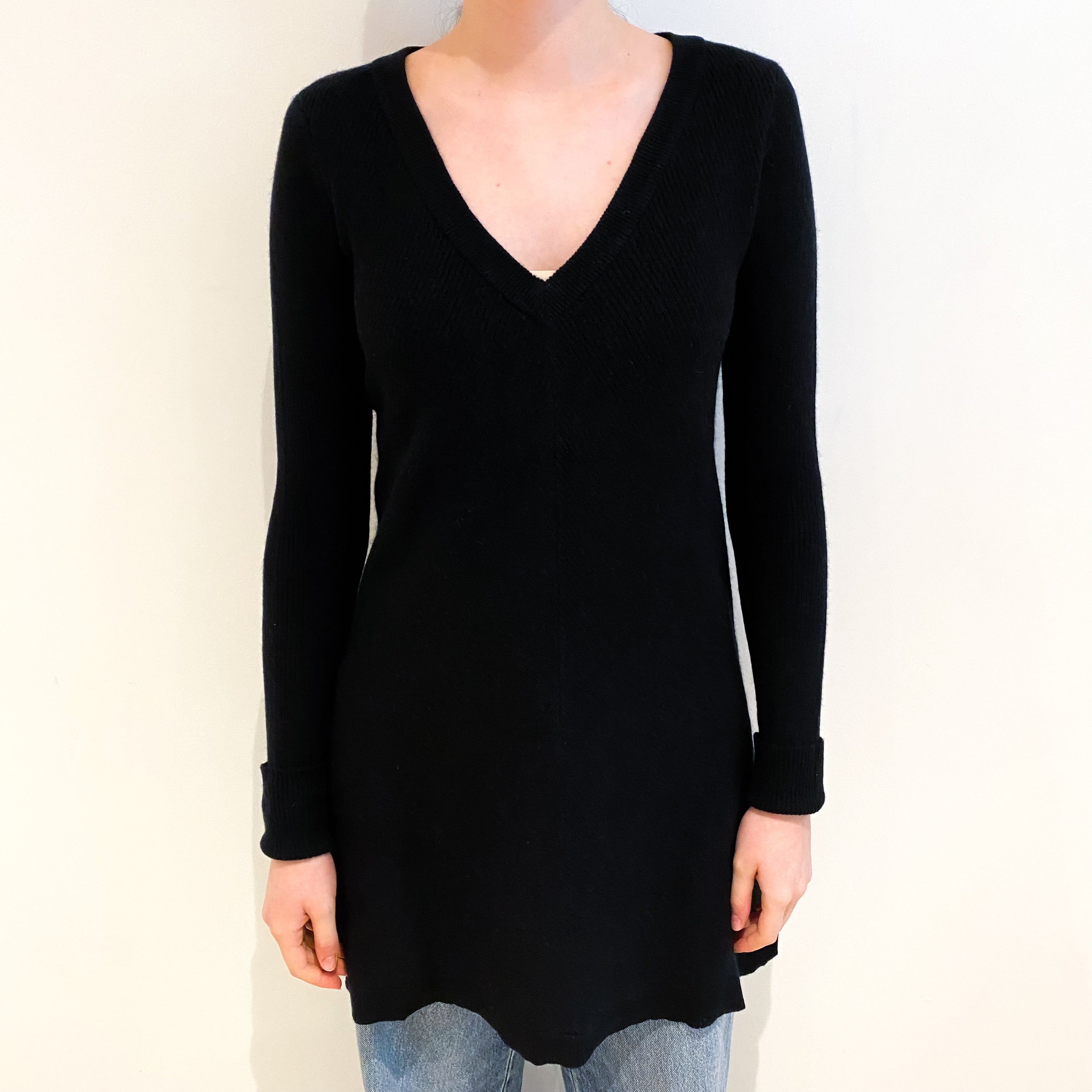 Black Cashmere V Neck Jumper Extra Small