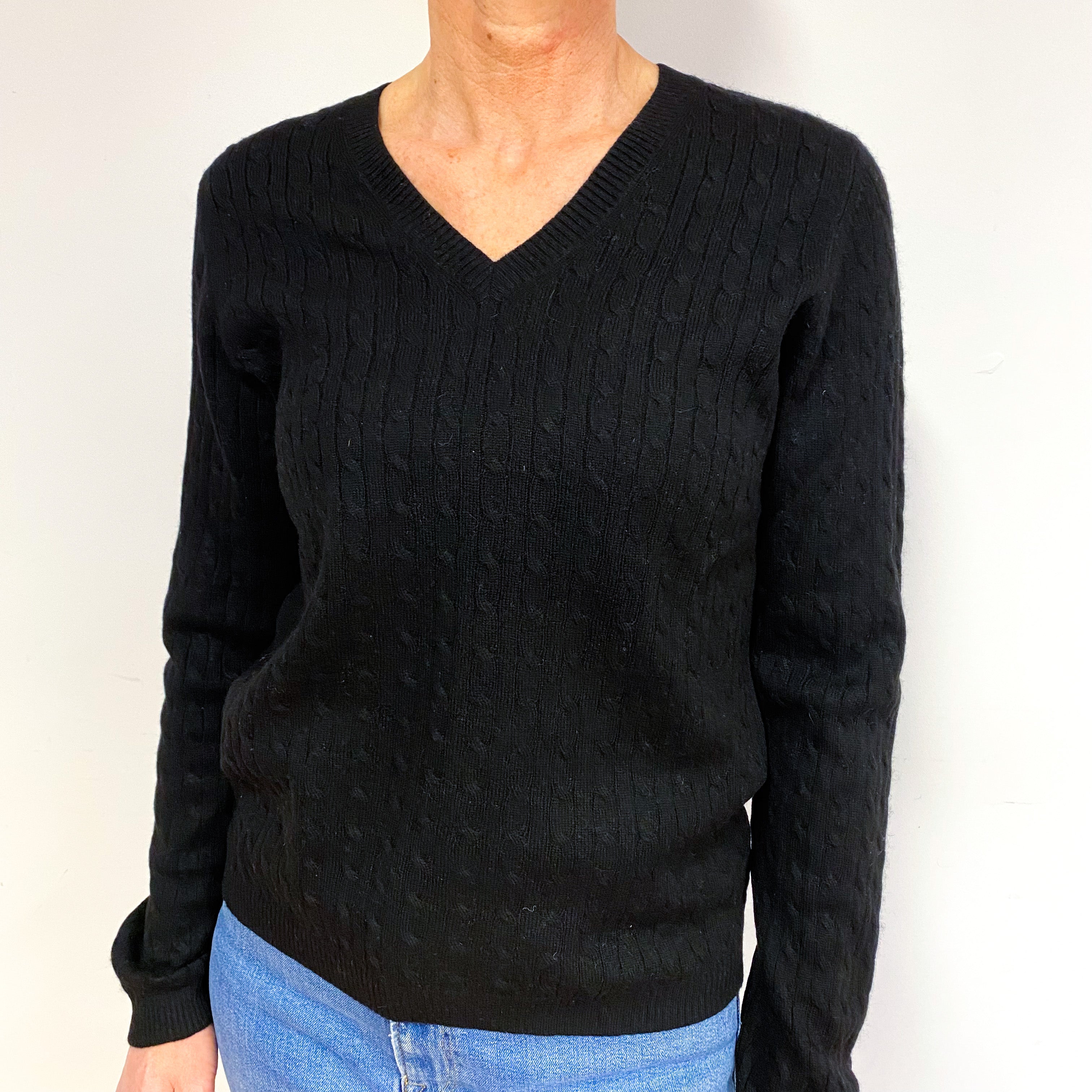 Black Cashmere V-Neck Jumper Medium