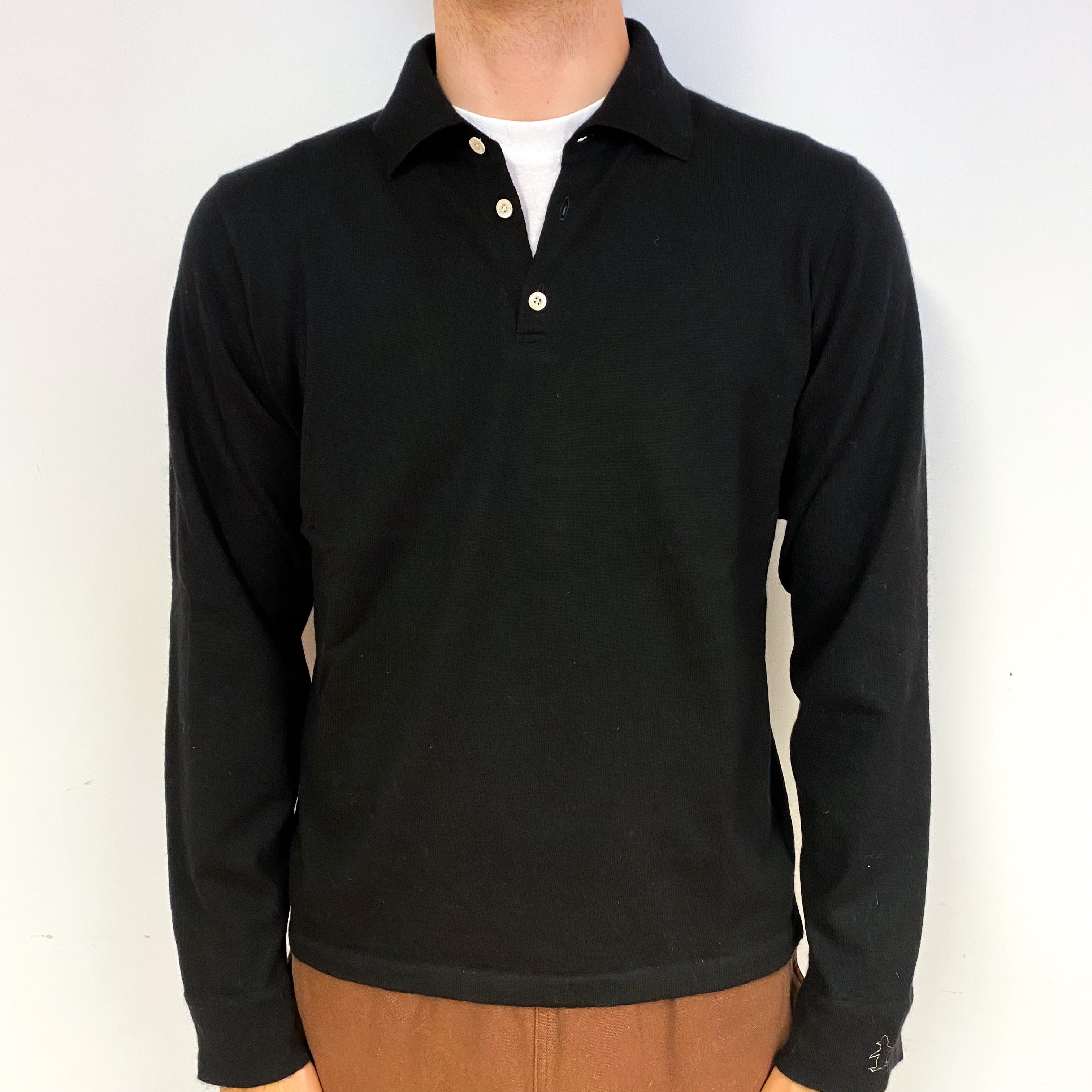 Men's Black Cashmere 1/4 Button Jumper Large