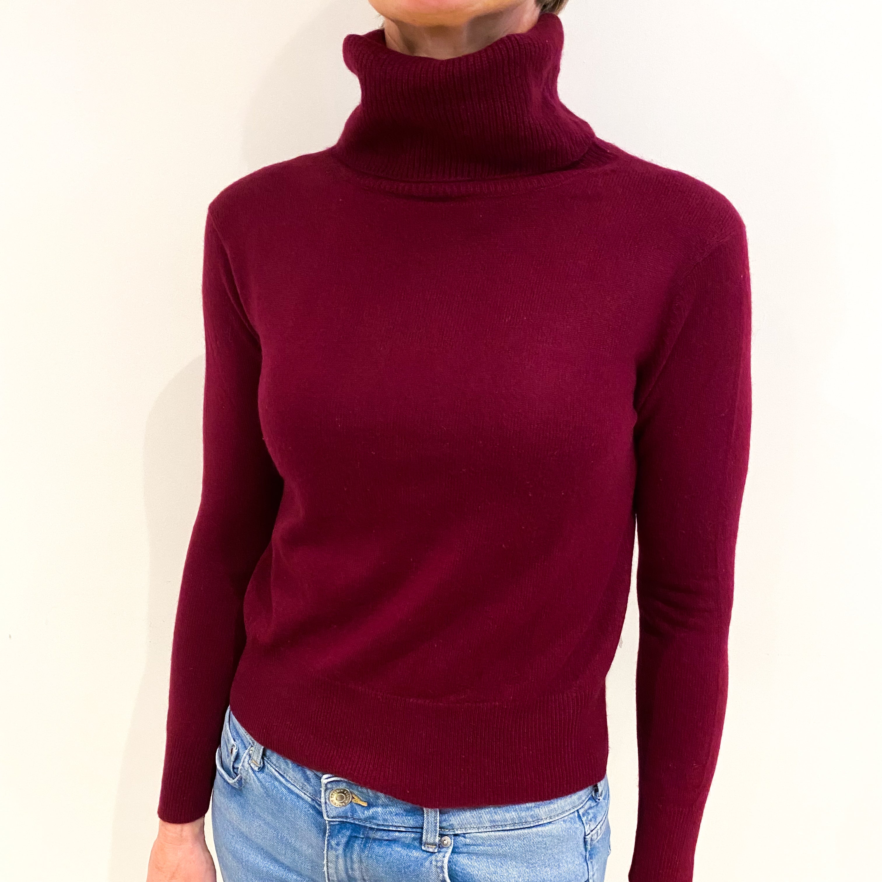 Wine Red Cashmere Polo Neck Jumper Small