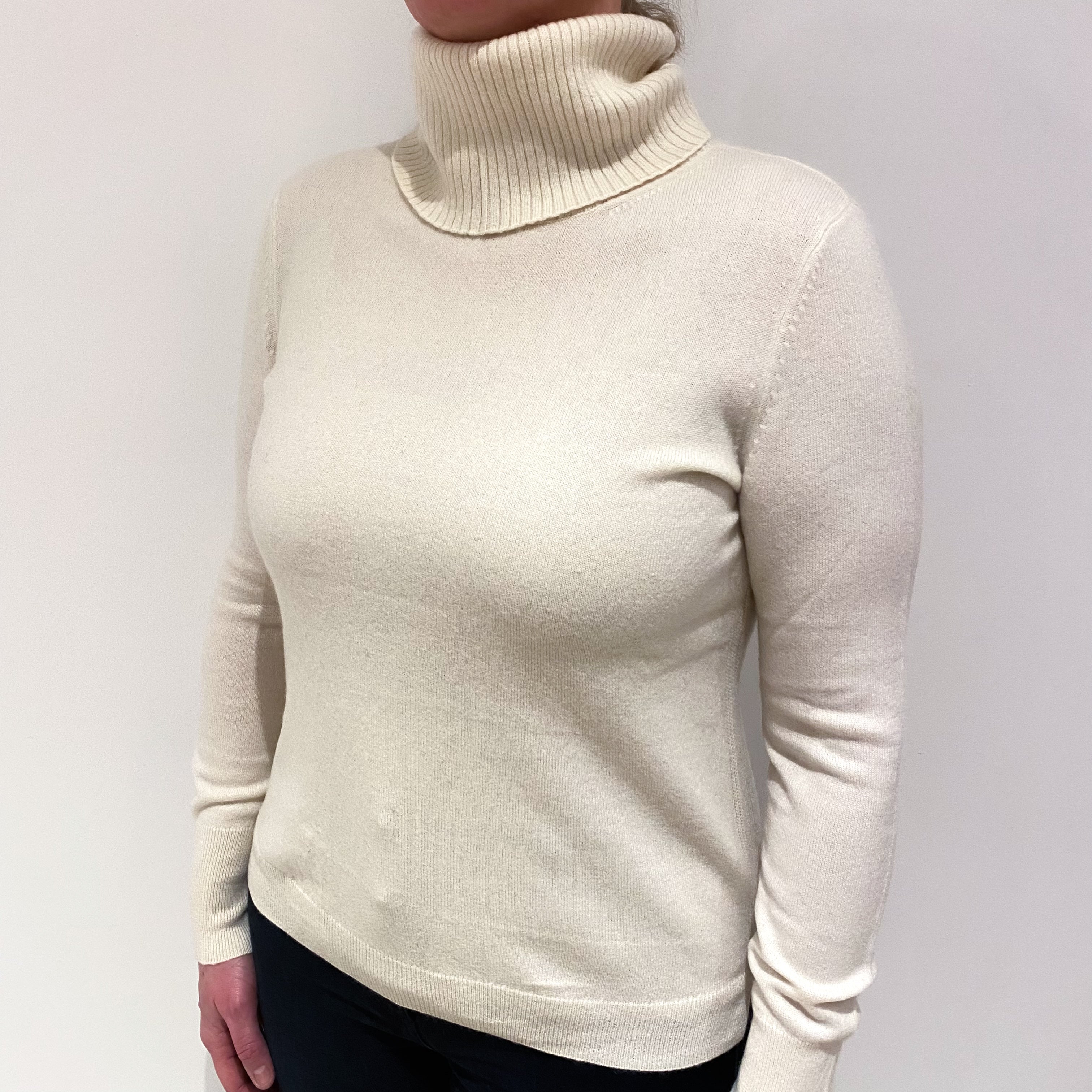 Vanilla Cream Cashmere Polo Neck Jumper Large