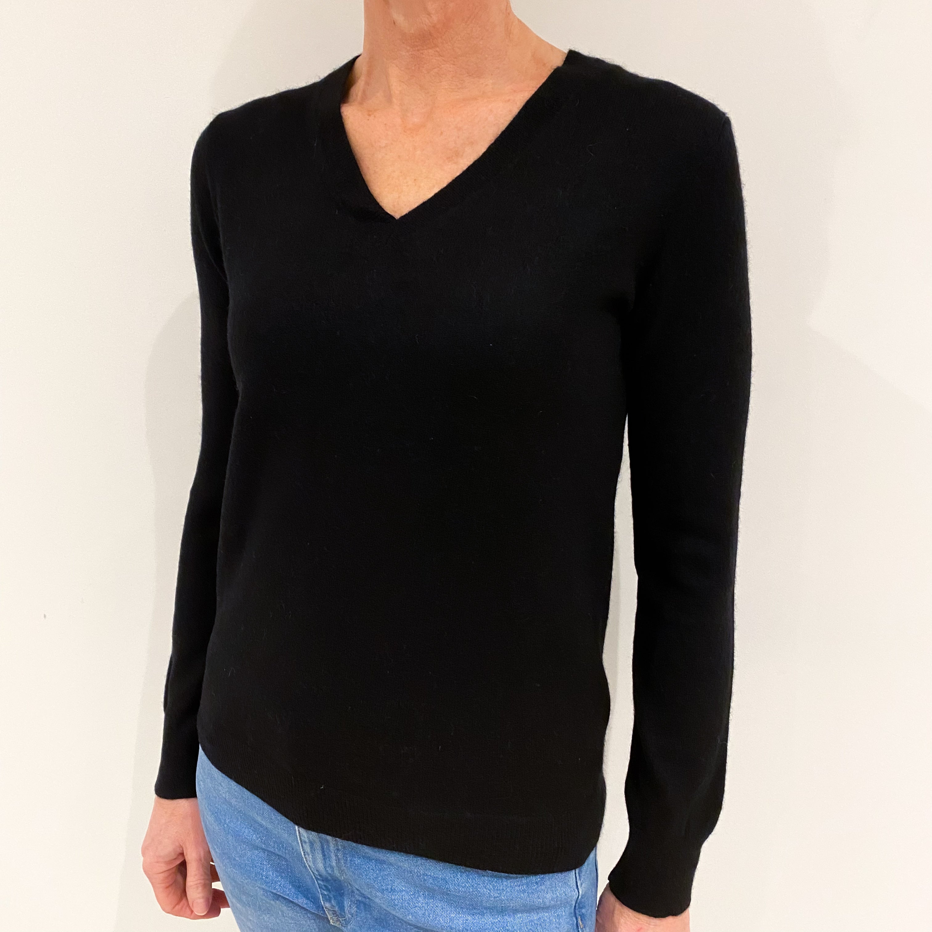 Black Cashmere V Neck Jumper Small