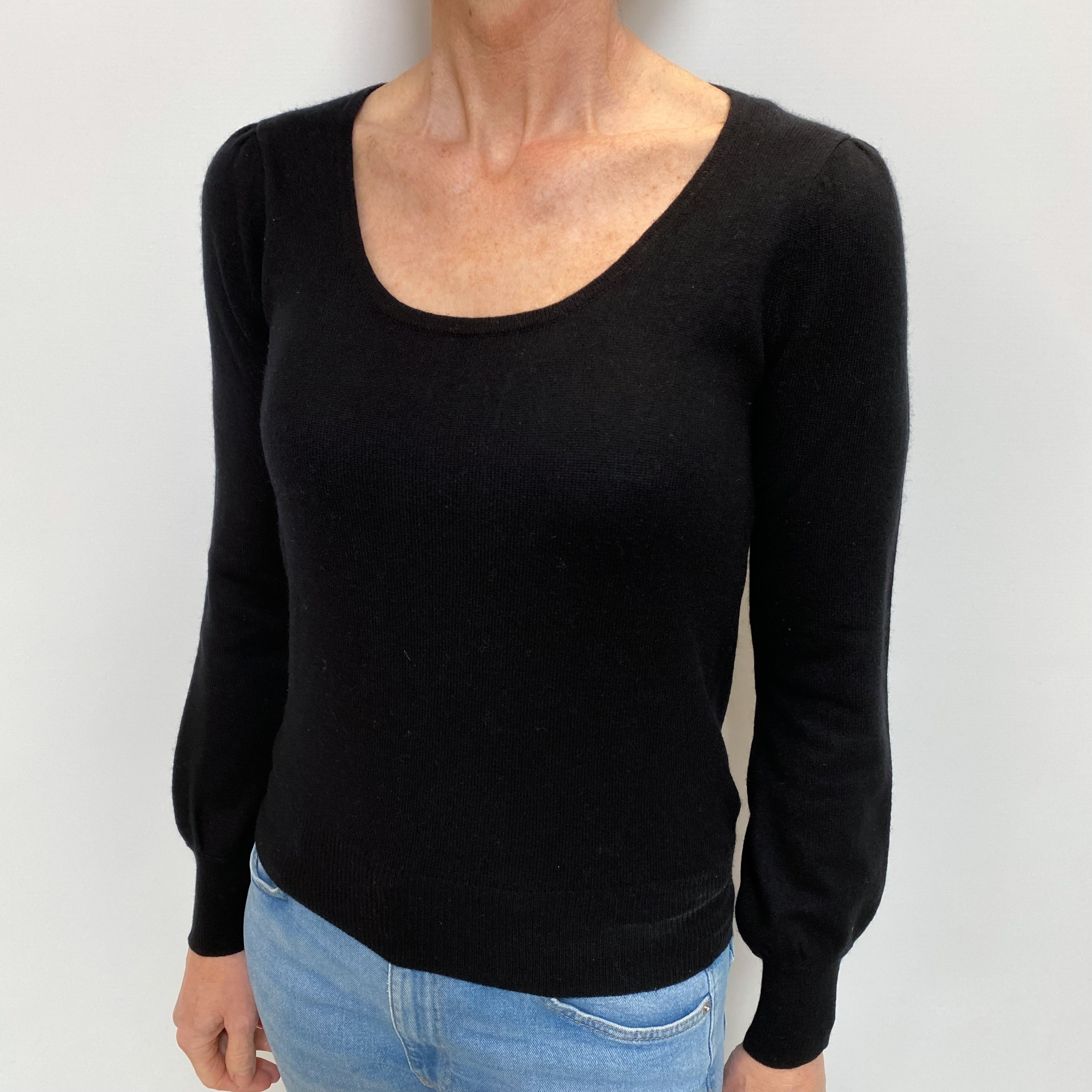 Black Cashmere Blouse Sleeve Scoop Neck Jumper Small