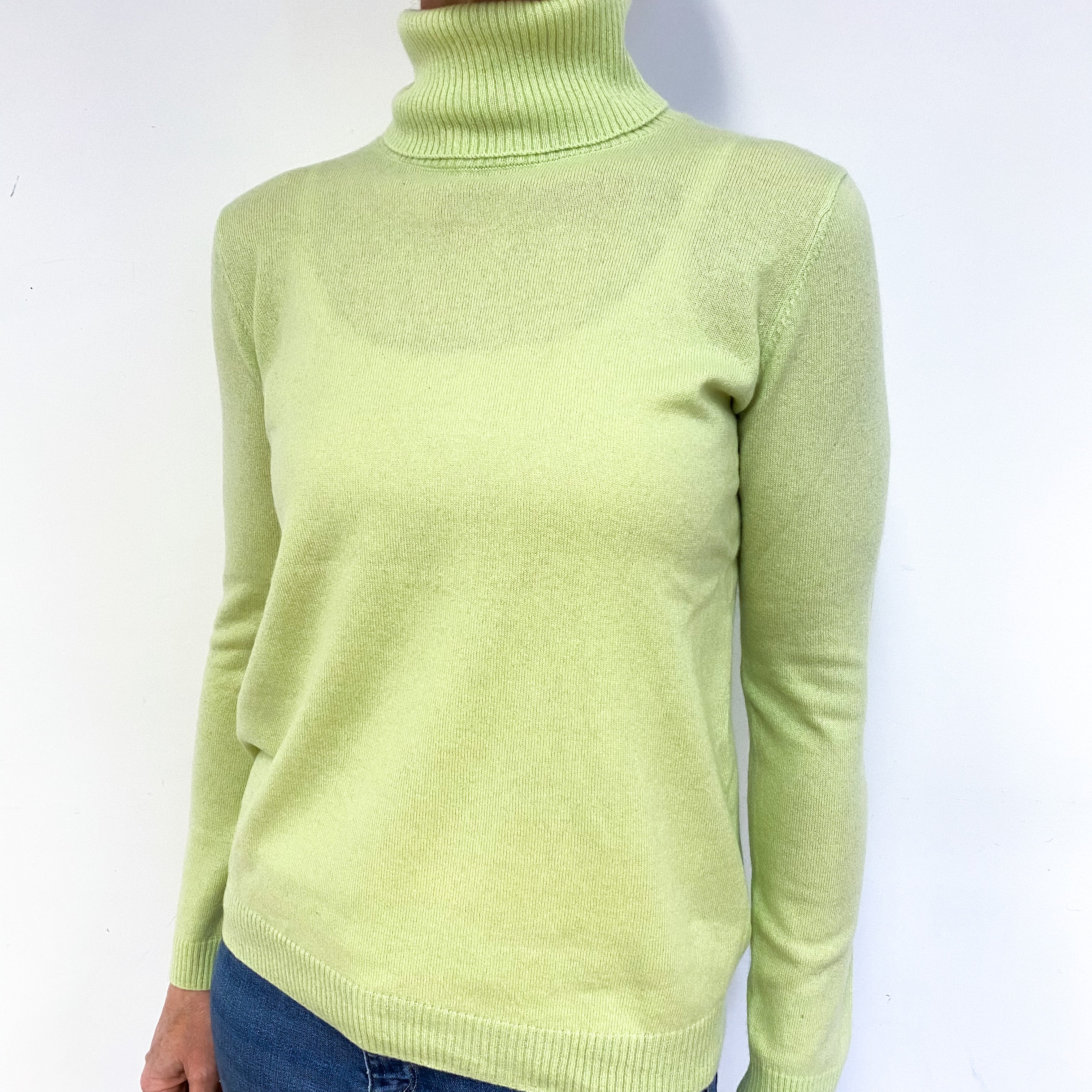 Celery Green Cashmere Polo Neck Jumper Medium