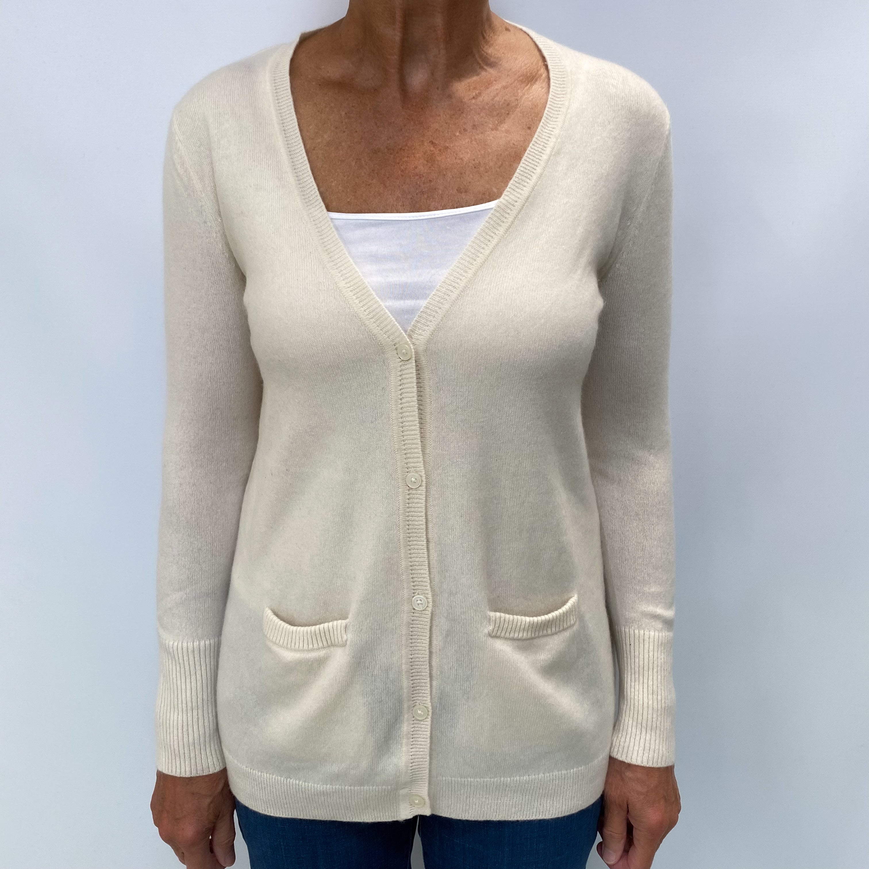 Cream Cashmere V Neck Cardigan Medium