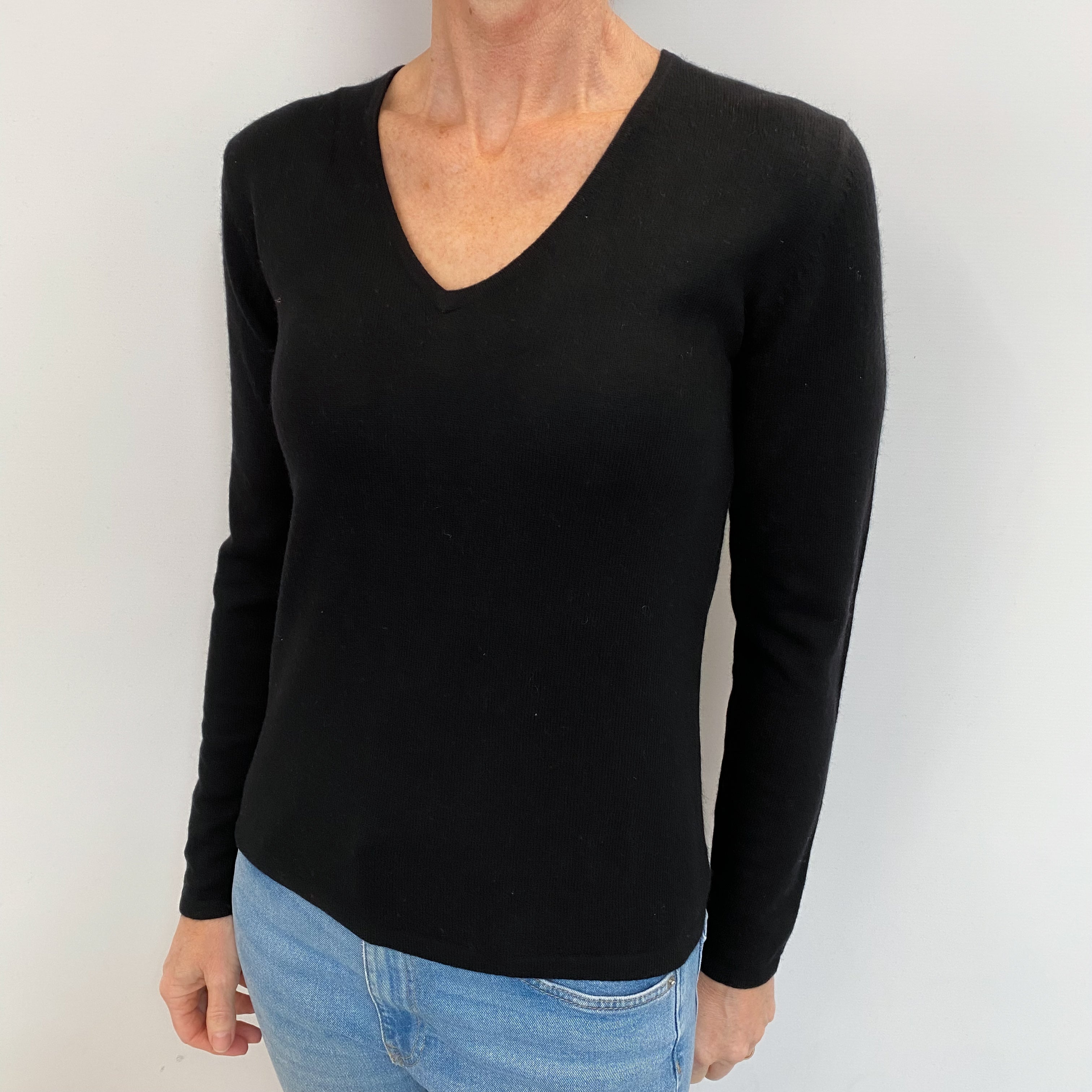 Black Cashmere V Neck Jumper Small