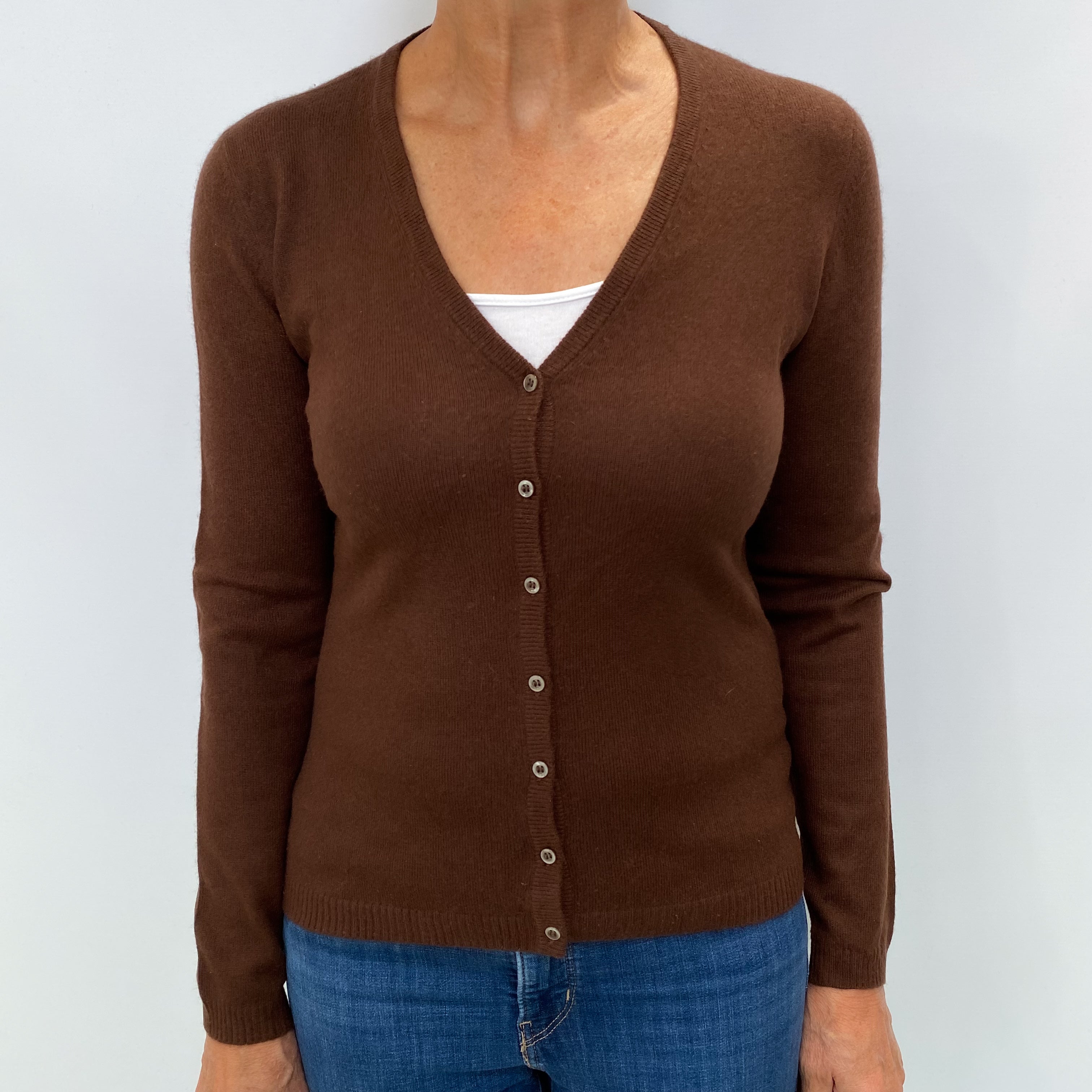 Chocolate Brown Cashmere V Neck Cardigan Medium