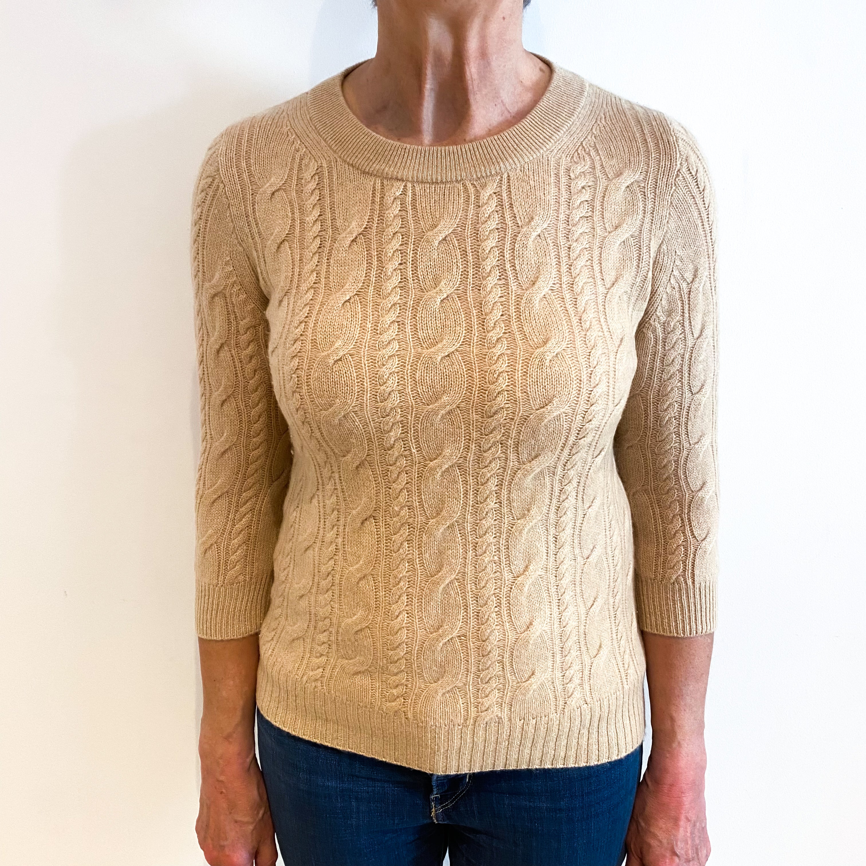 Sand Beige Cashmere Crew Neck Jumper Medium