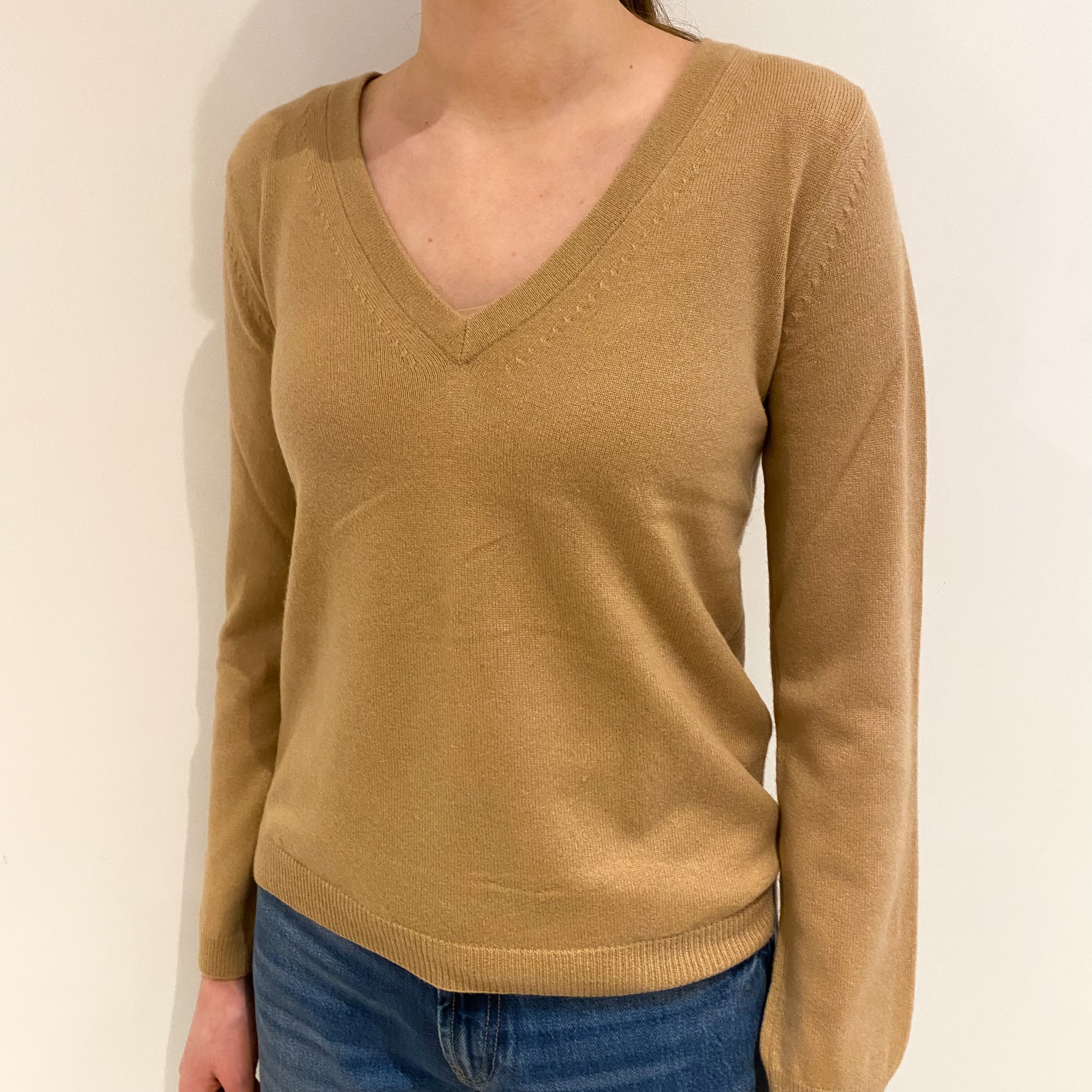 Caramel Brown Cashmere V Neck Jumper Extra Small