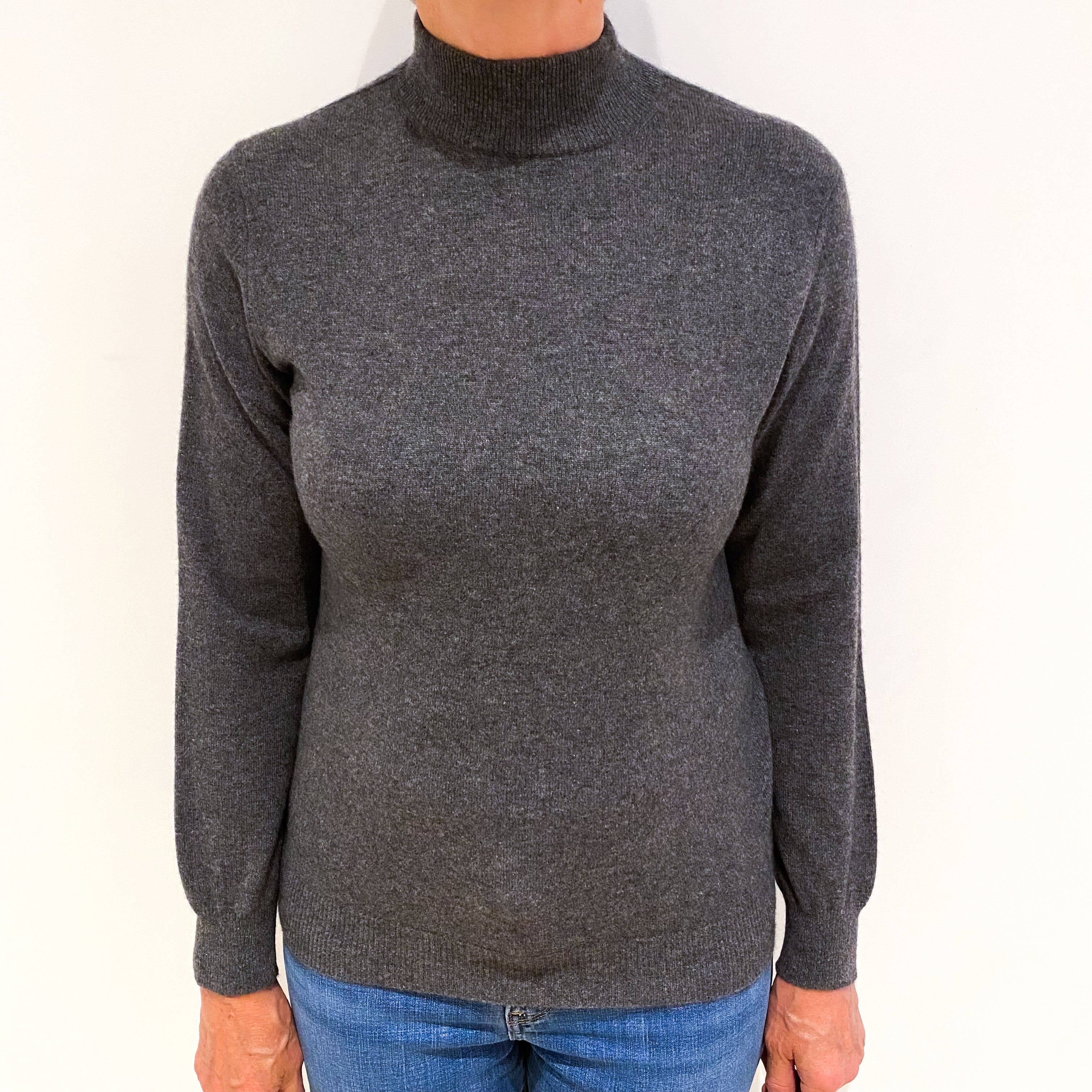 Slate Grey Cashmere Turtle Neck Jumper Medium