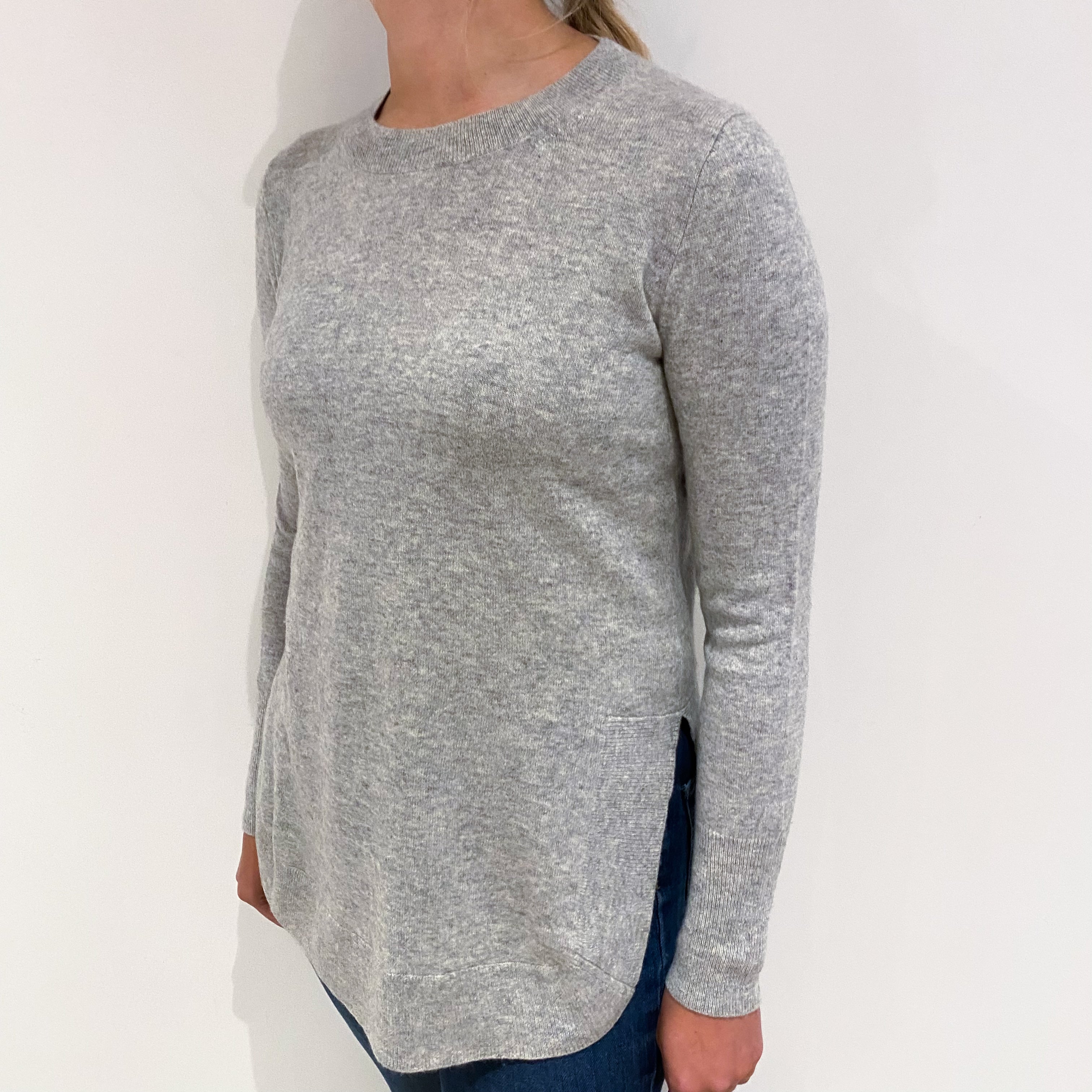 Smoke Grey Cashmere Scoop Hem Crew Neck Jumper Small