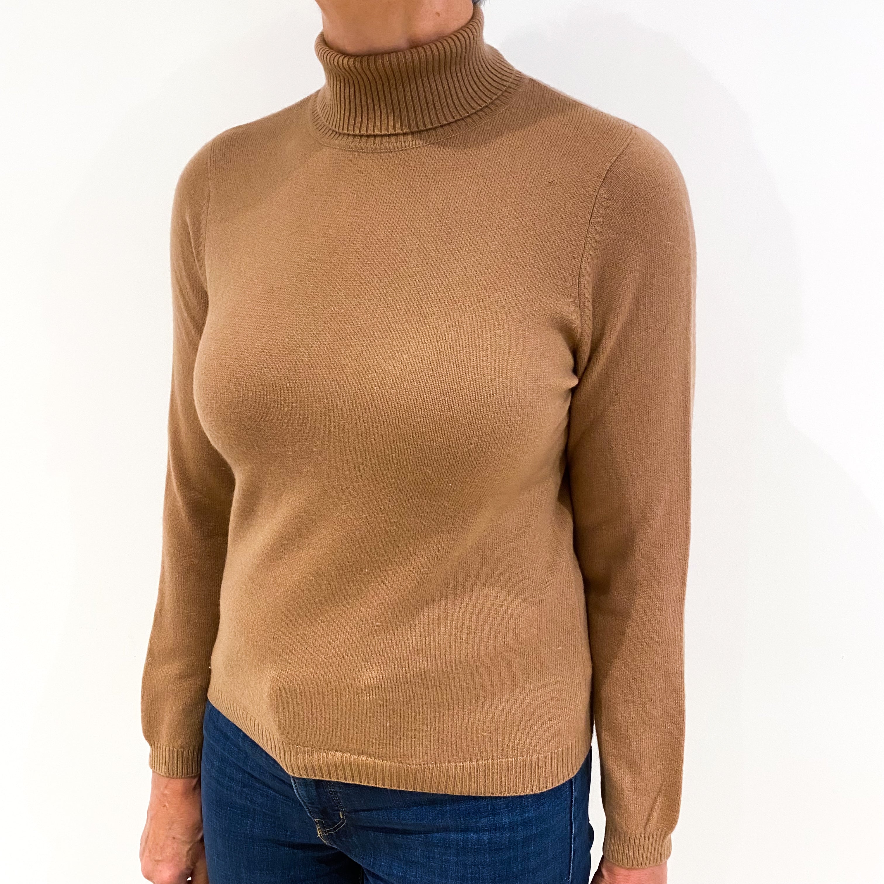 Butterscotch Brown Cashmere Polo Neck Jumper Medium