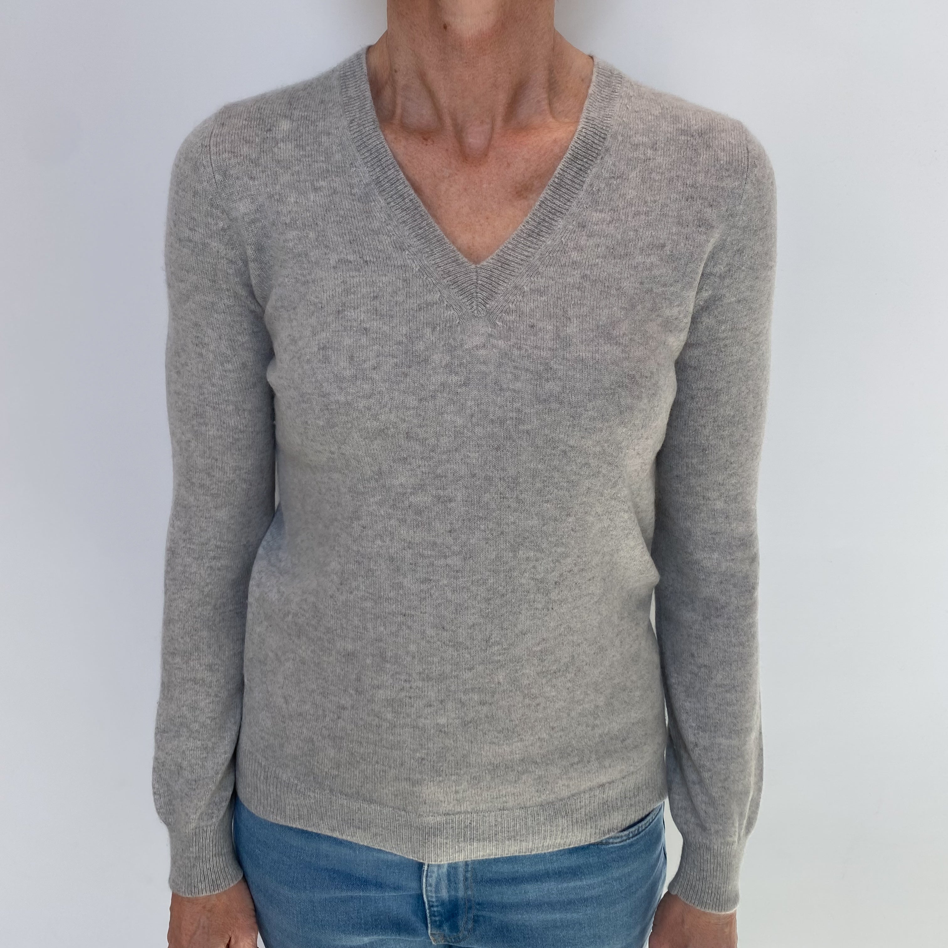 Smoke Grey Cashmere V Neck Jumper Small