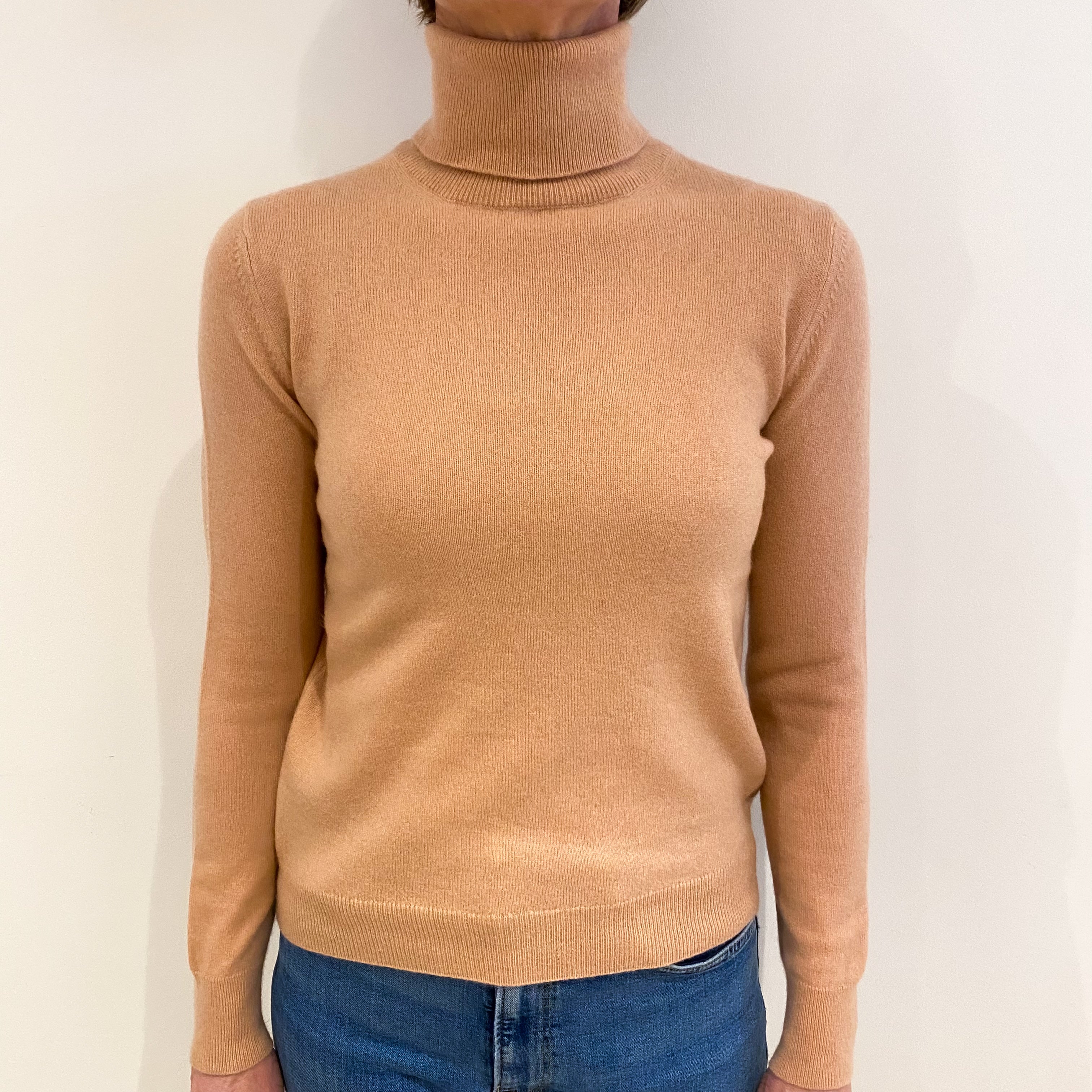 Nude Pink Cashmere Polo Neck Jumper Small