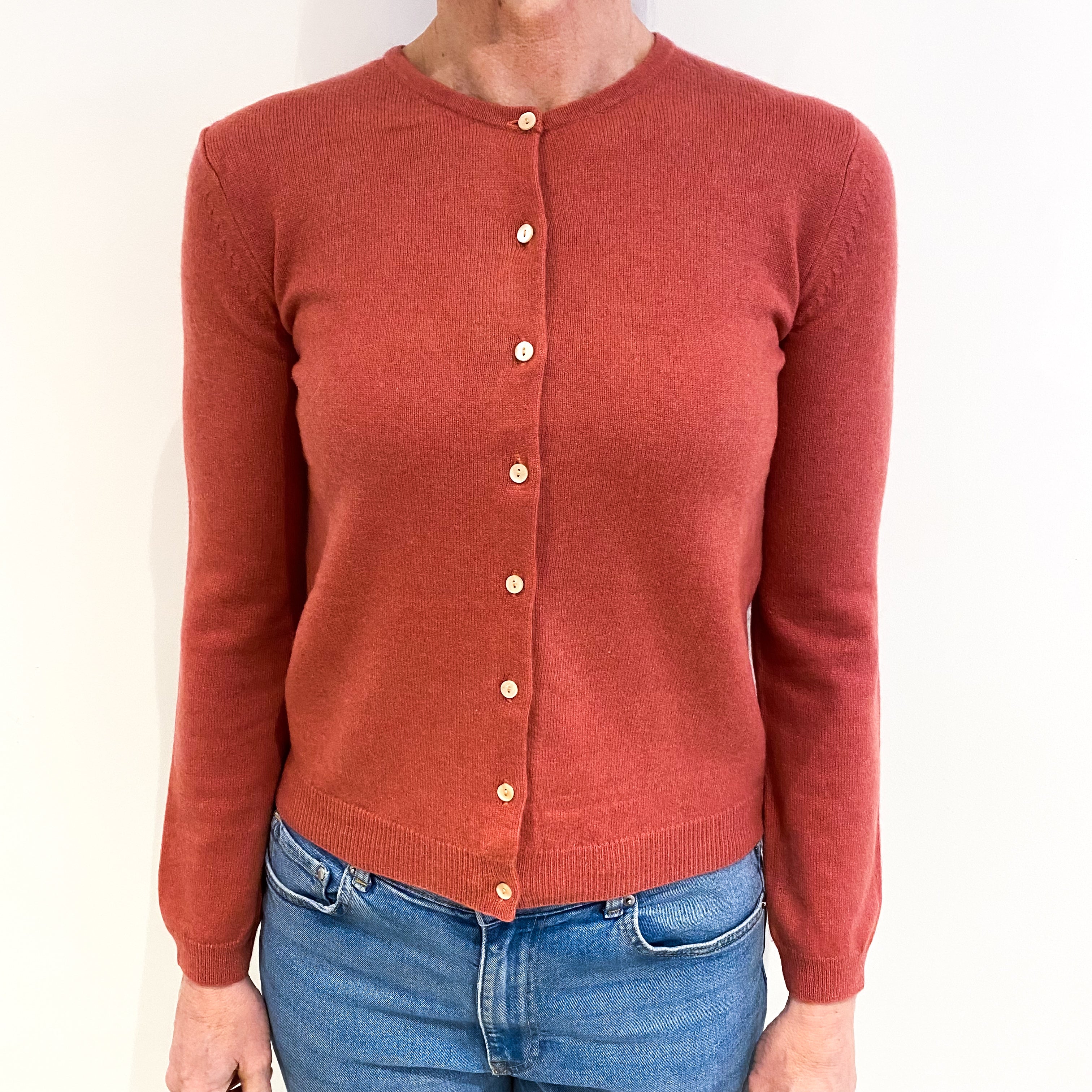 Faded Deep Rose Cashmere Crew Neck  Cardigan Small