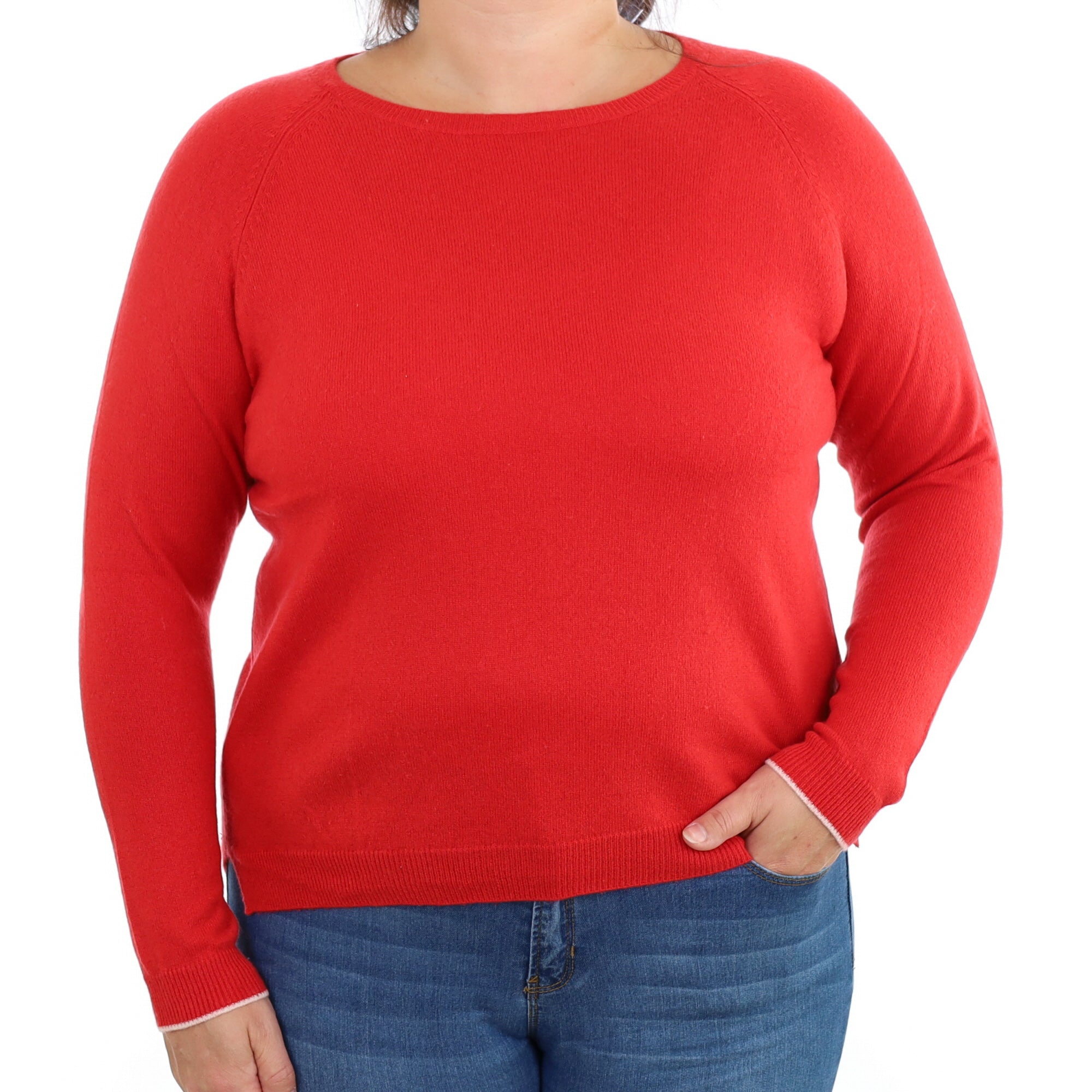 Vermillion Red Cashmere Crew Neck Jumper Large