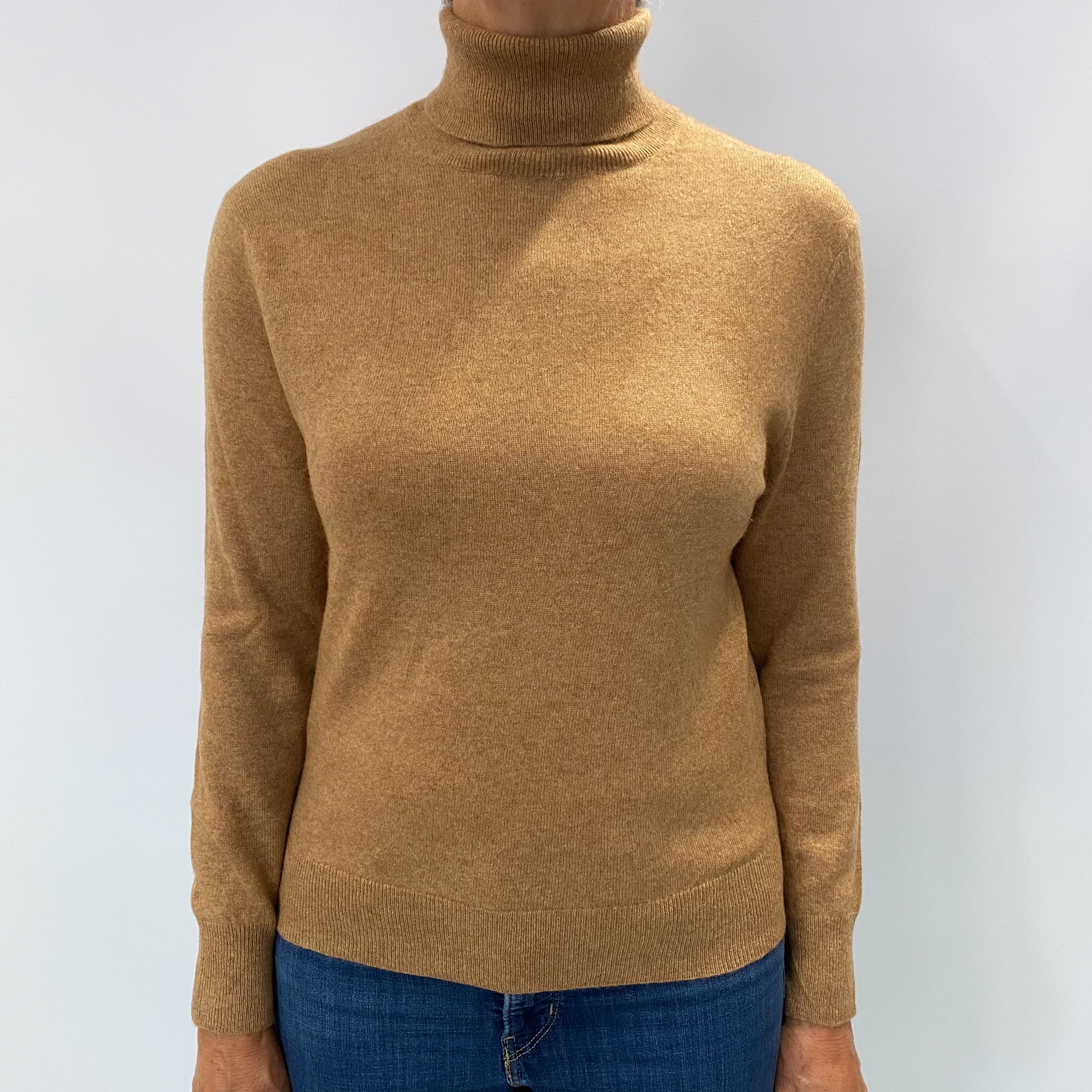 Butterscotch Brown Cashmere Polo Neck Jumper Medium