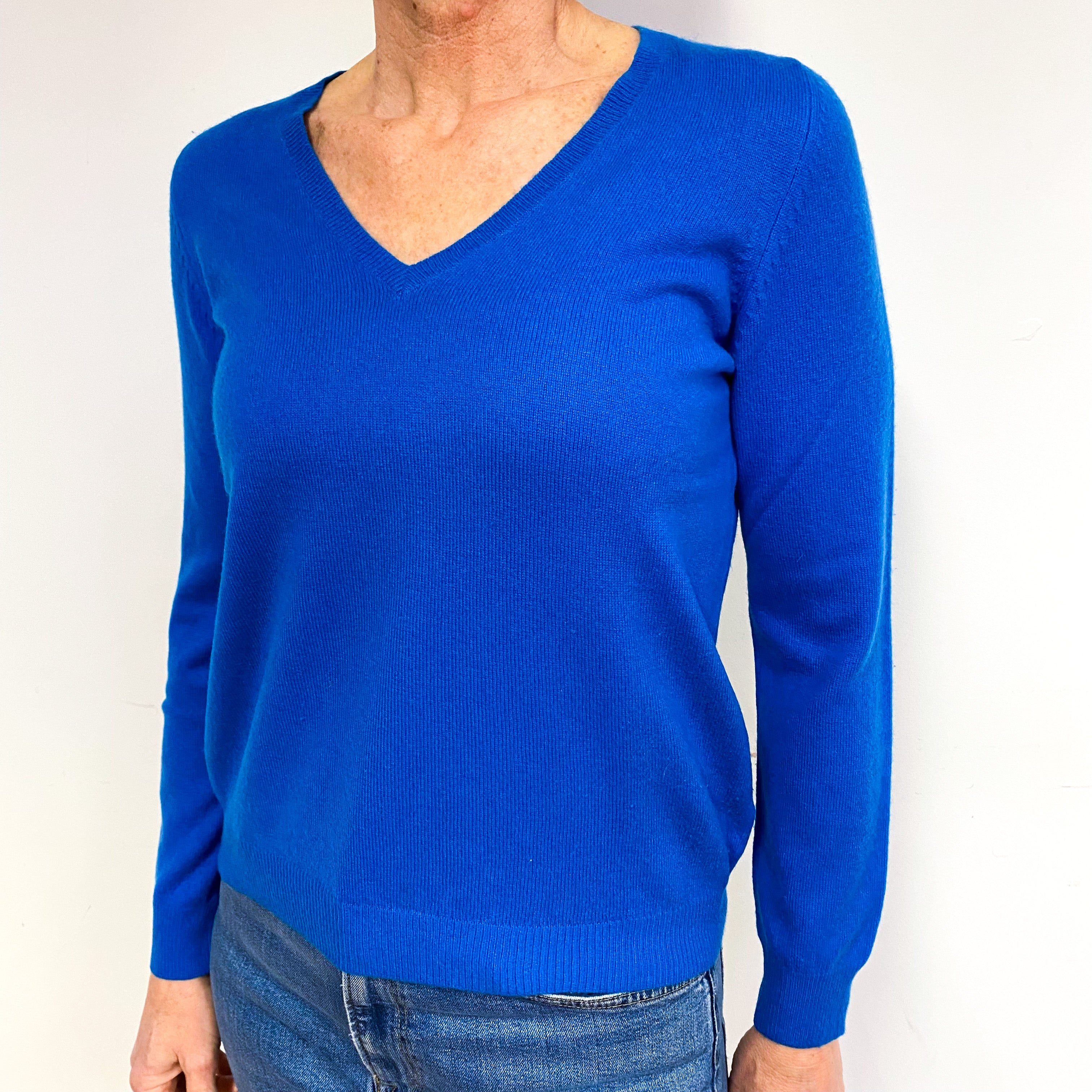 Cobalt Blue Cashmere V-Neck Jumper Medium