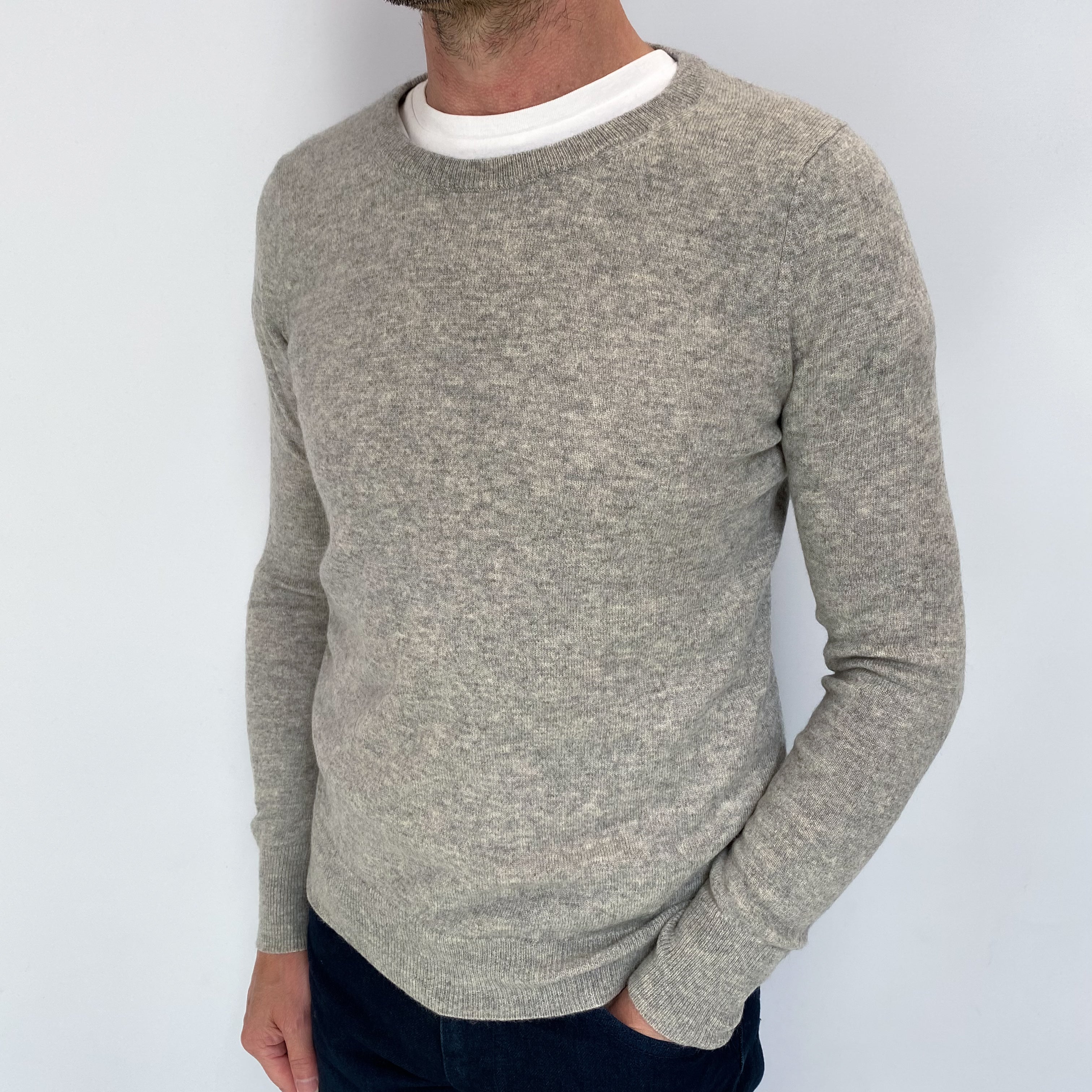 Men's Smoke Grey Cashmere Crew Neck Jumper Extra Small