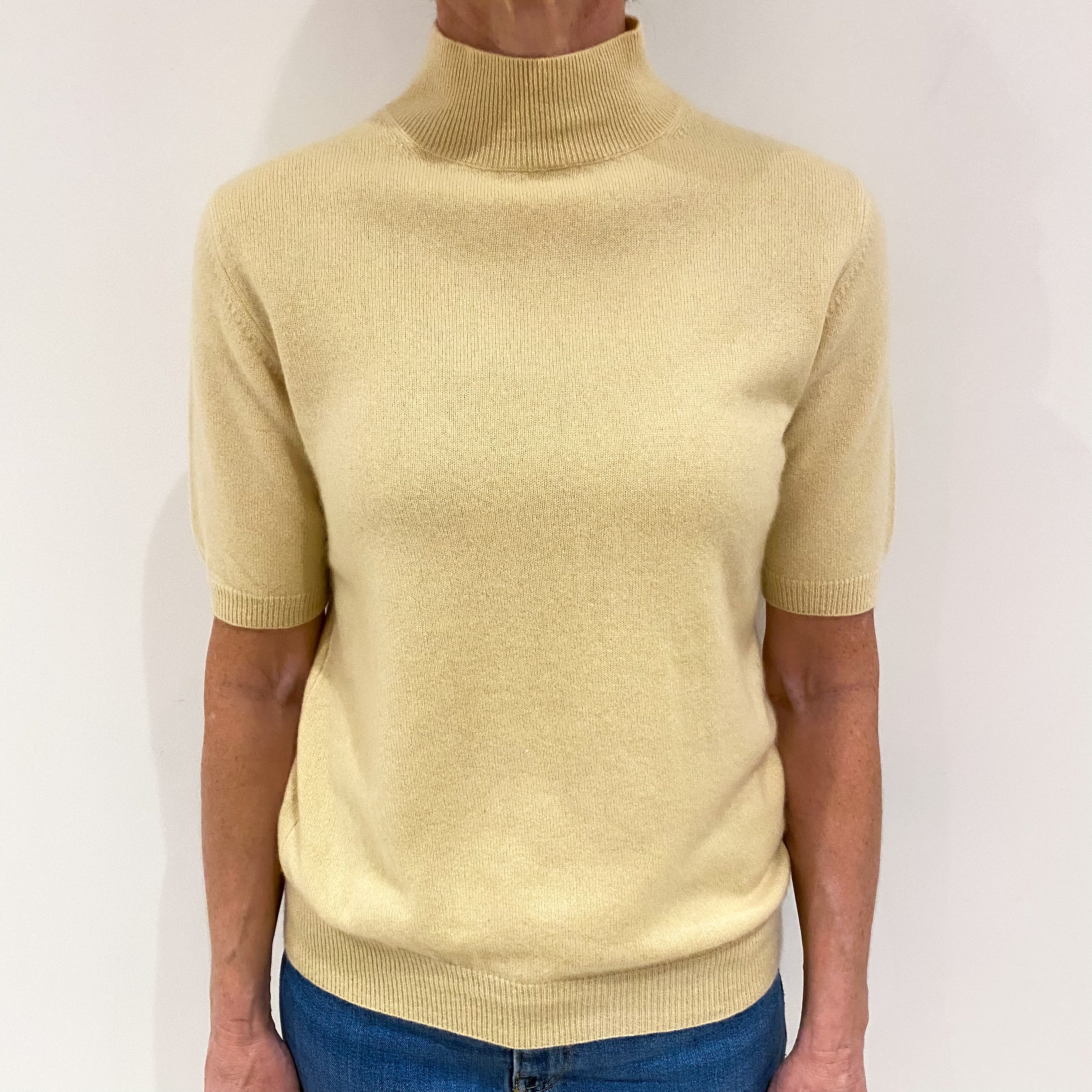 Buttermilk Cream Cashmere Short Sleeved Turtle Neck Jumper Small