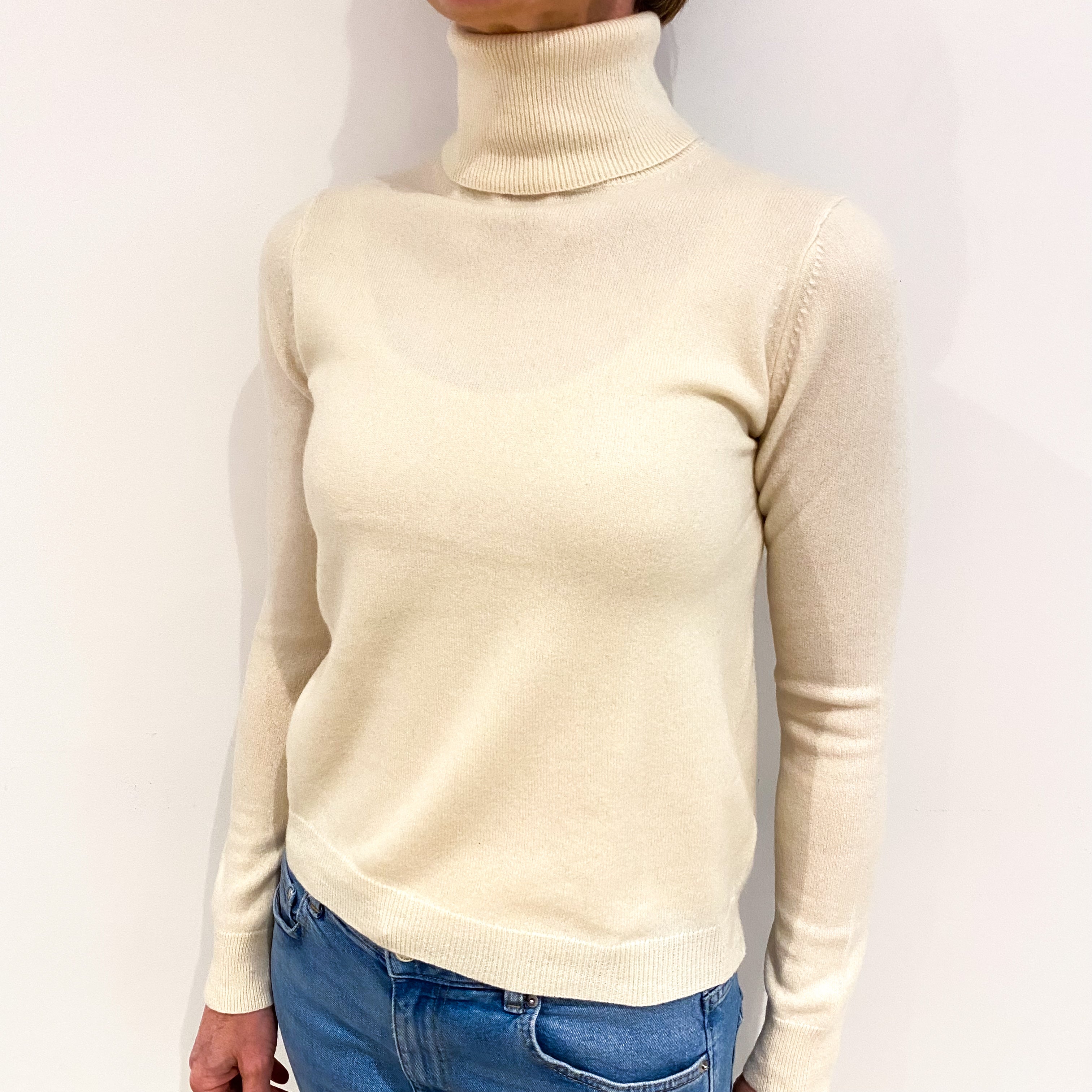 Vanilla Cream Cashmere Polo Neck Jumper Small