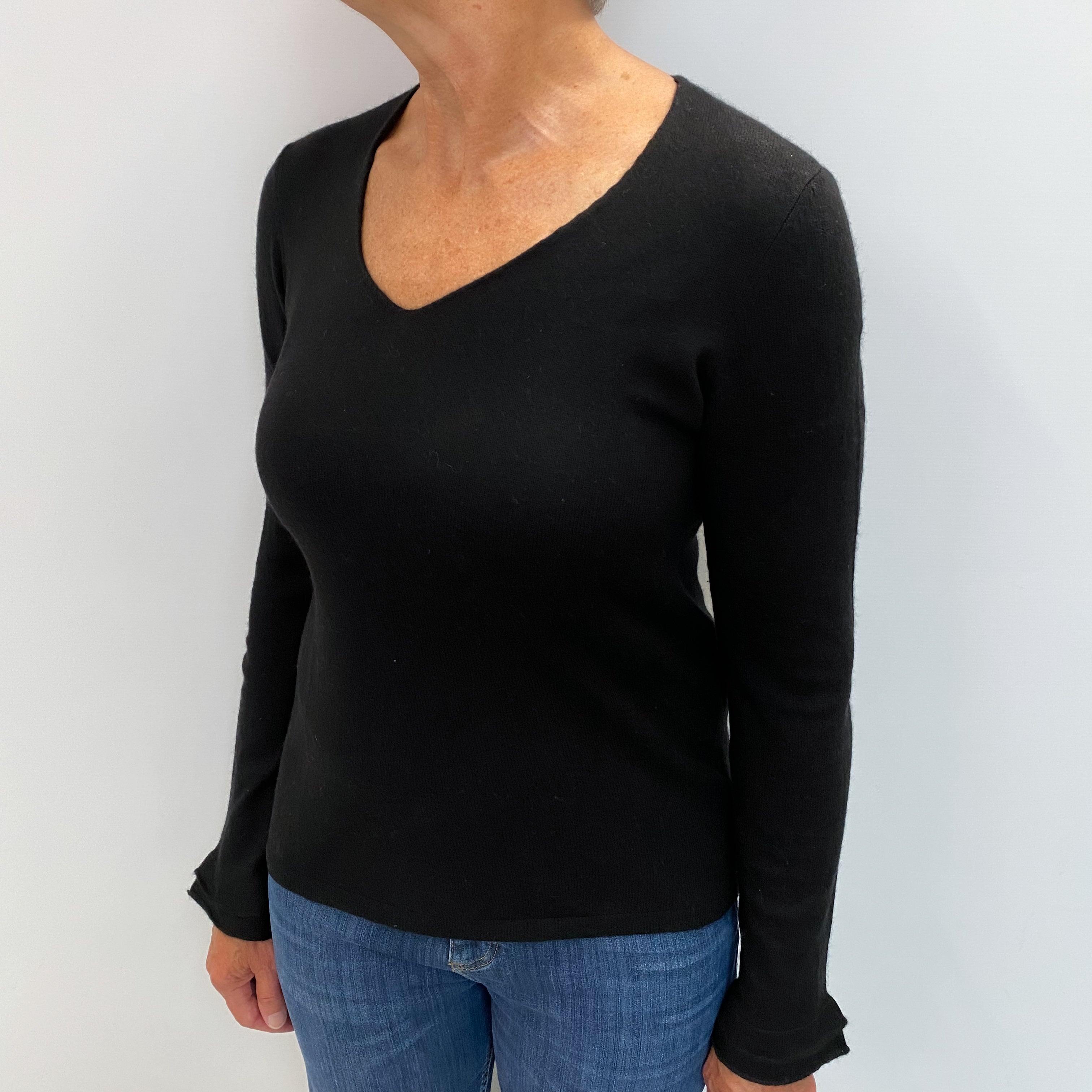 Black Cashmere V Neck Jumper Medium