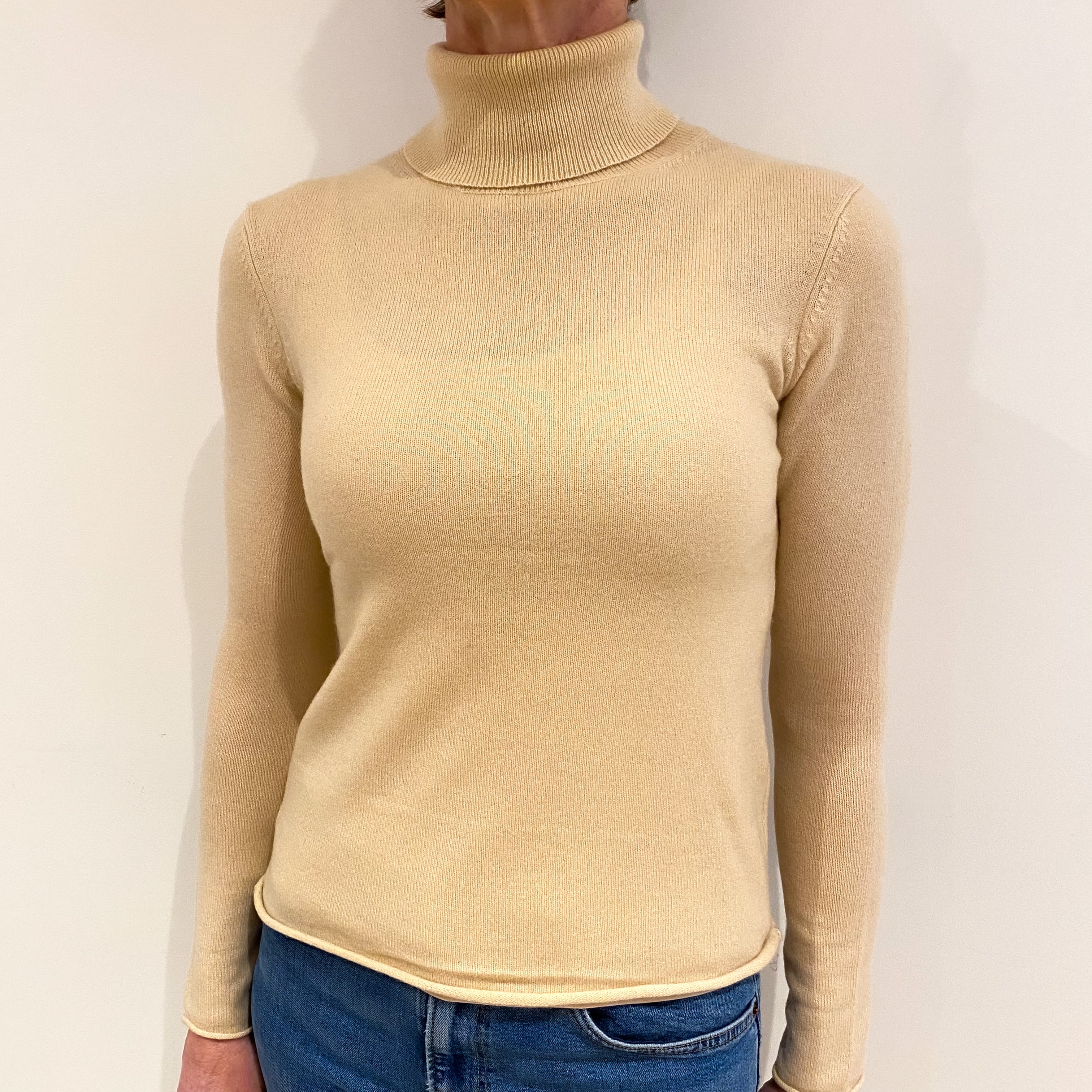 Beige Cashmere Polo Neck Jumper Small