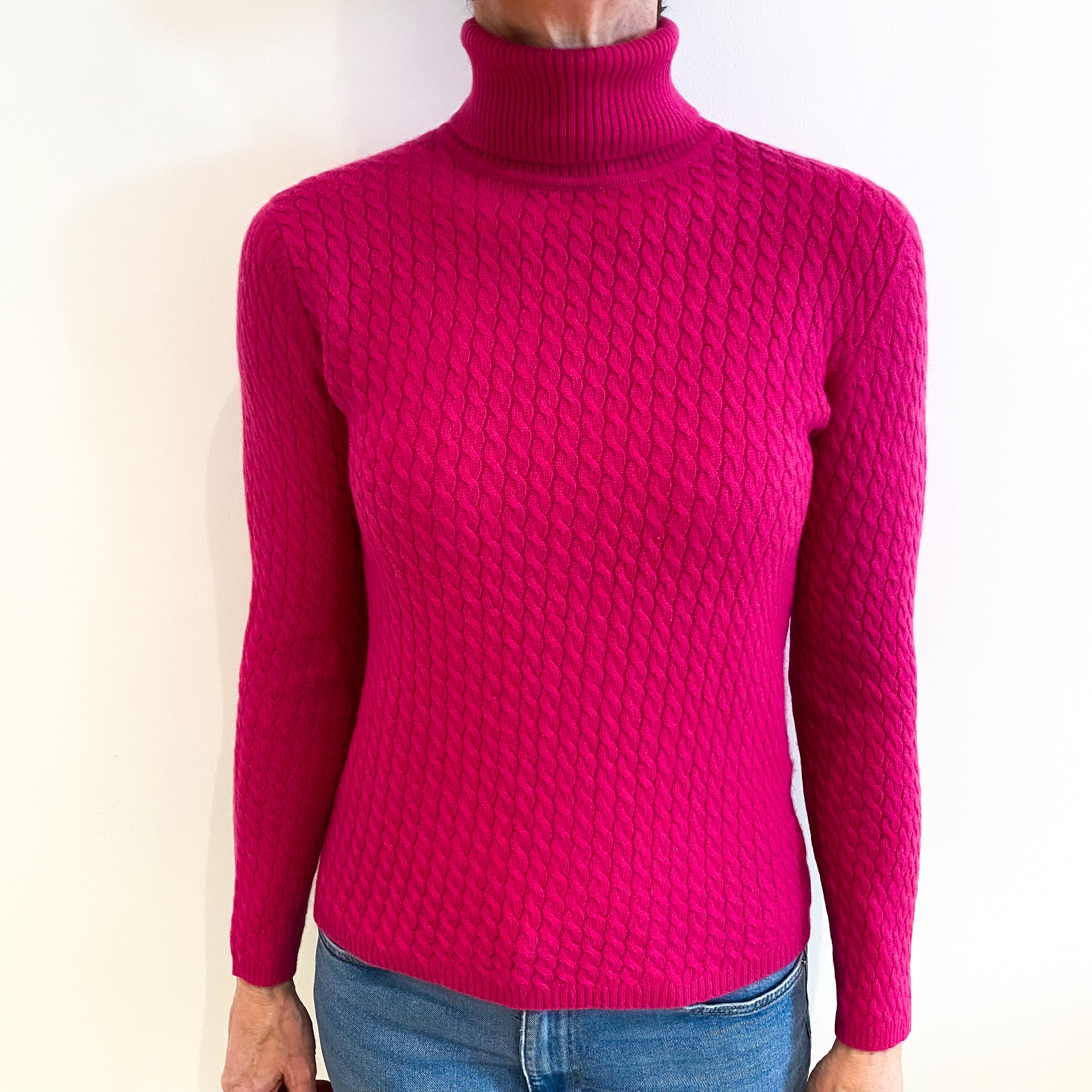 Fuchsia Pink Cashmere Polo Neck Jumper Small