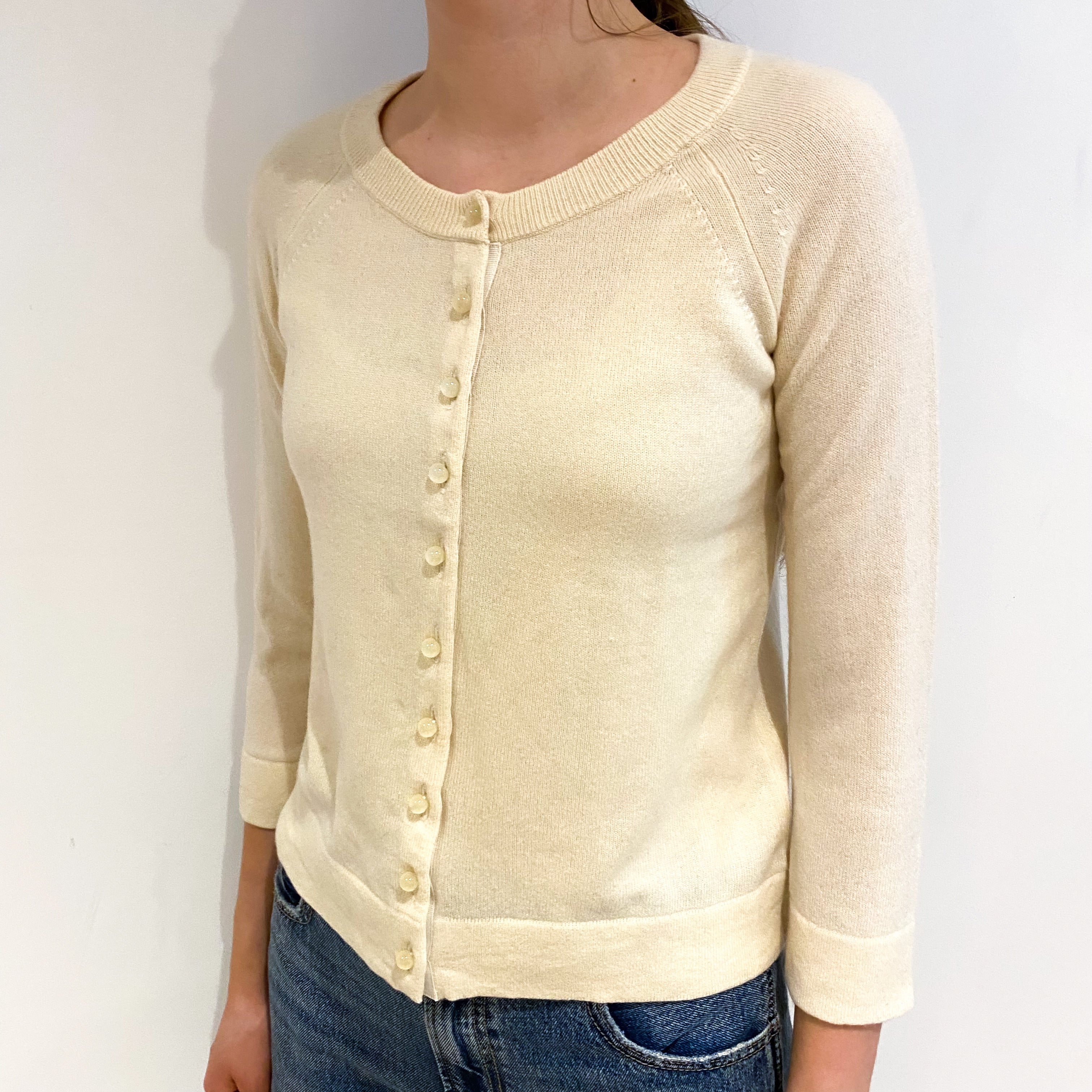 Vanilla Cream Cashmere Crew Neck Cardigan Extra Small