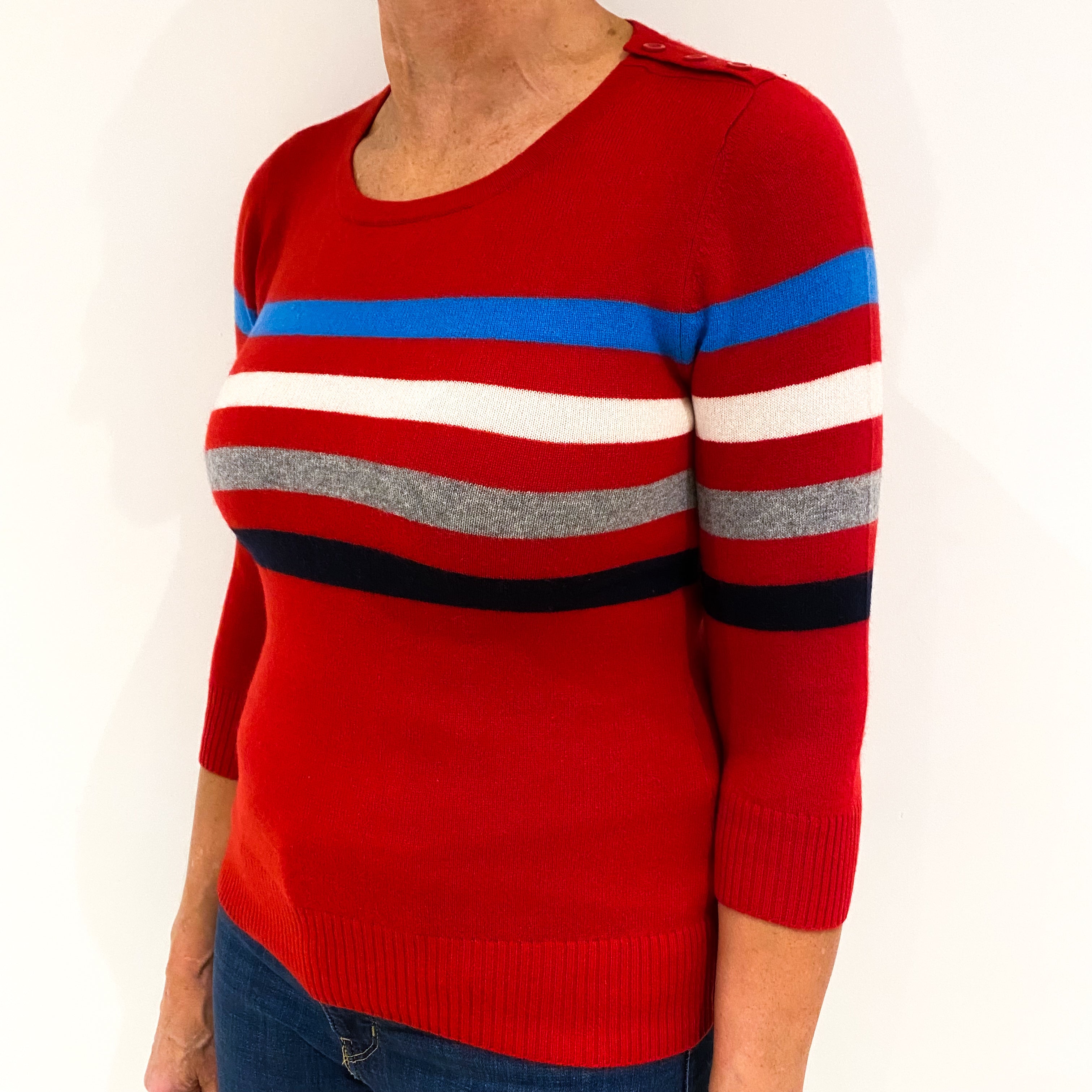 Red Stripe Cashmere Crew Neck Jumper Medium