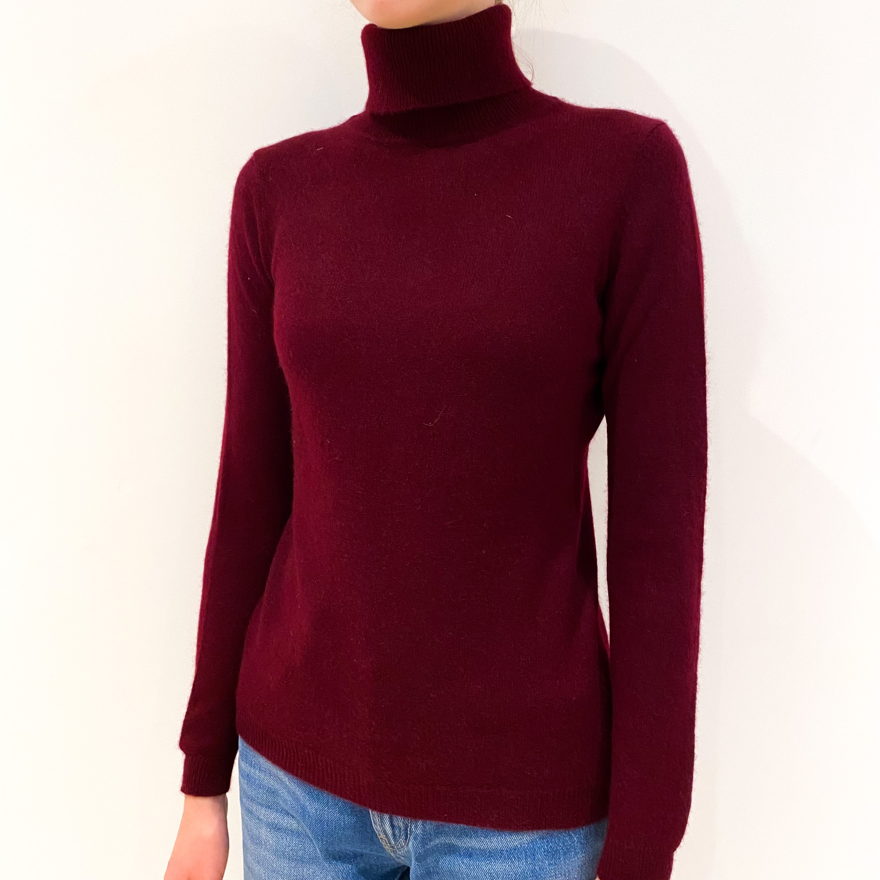 Wine Red Cashmere Polo Neck Jumper Extra Small