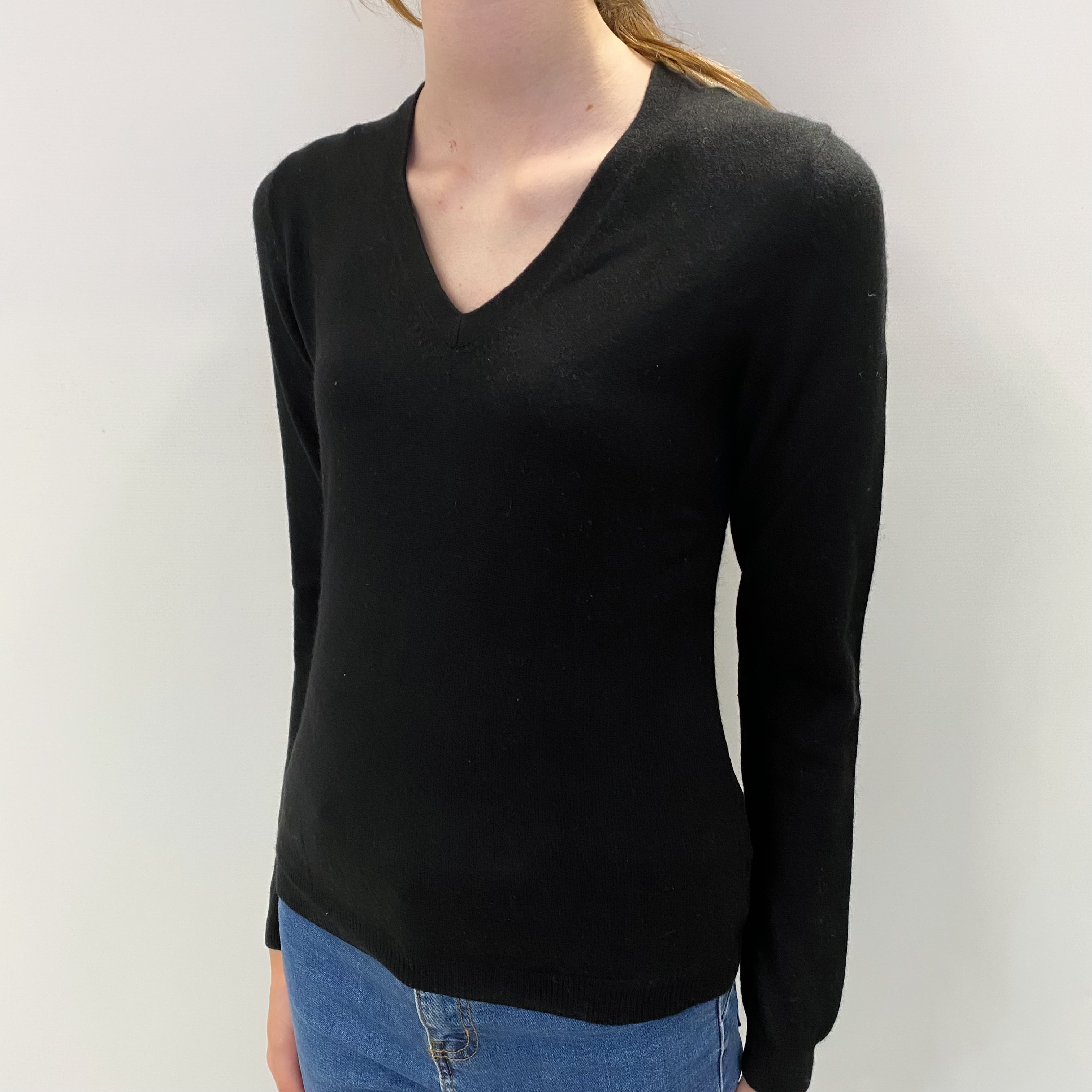 Black Cashmere V Neck Jumper Extra Small