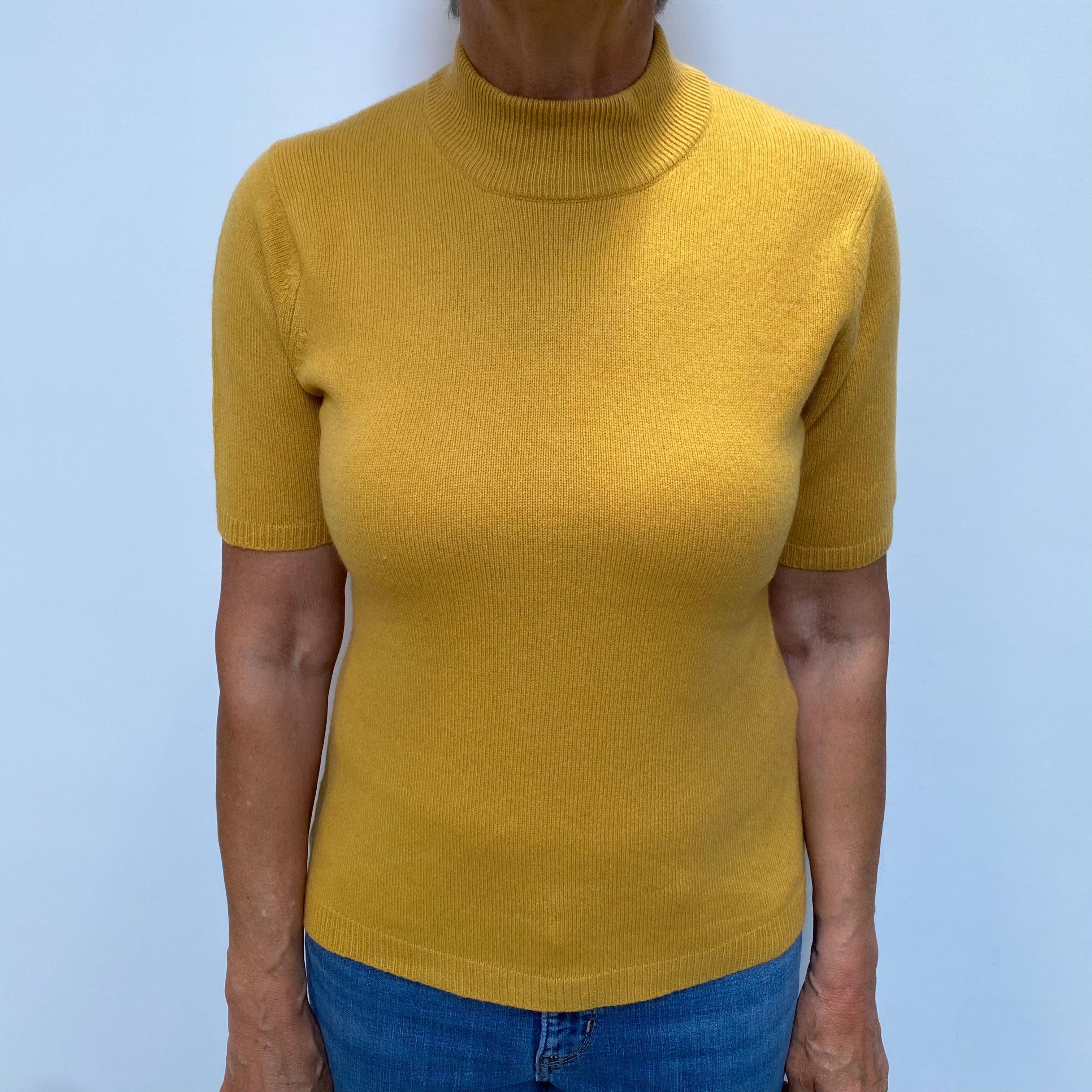 Mustard Yellow Cashmere Turtle Neck Short Sleeved Jumper Medium