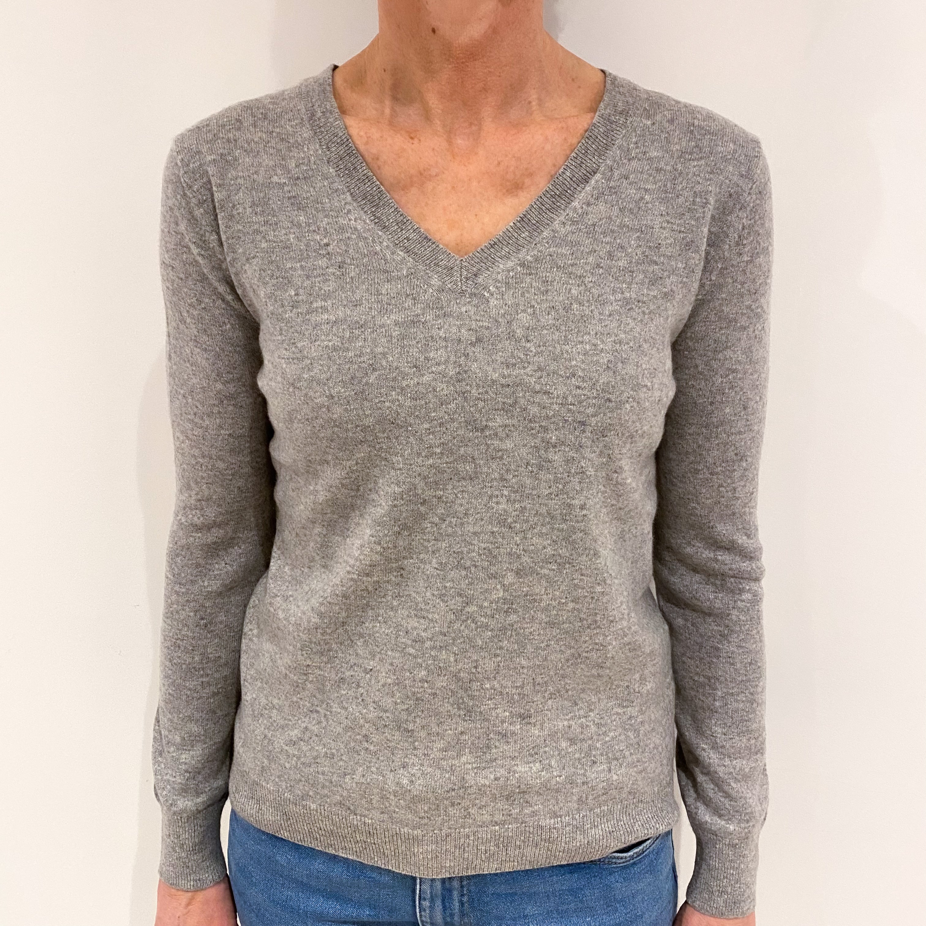 Smoke Grey Cashmere V Neck Jumper Small