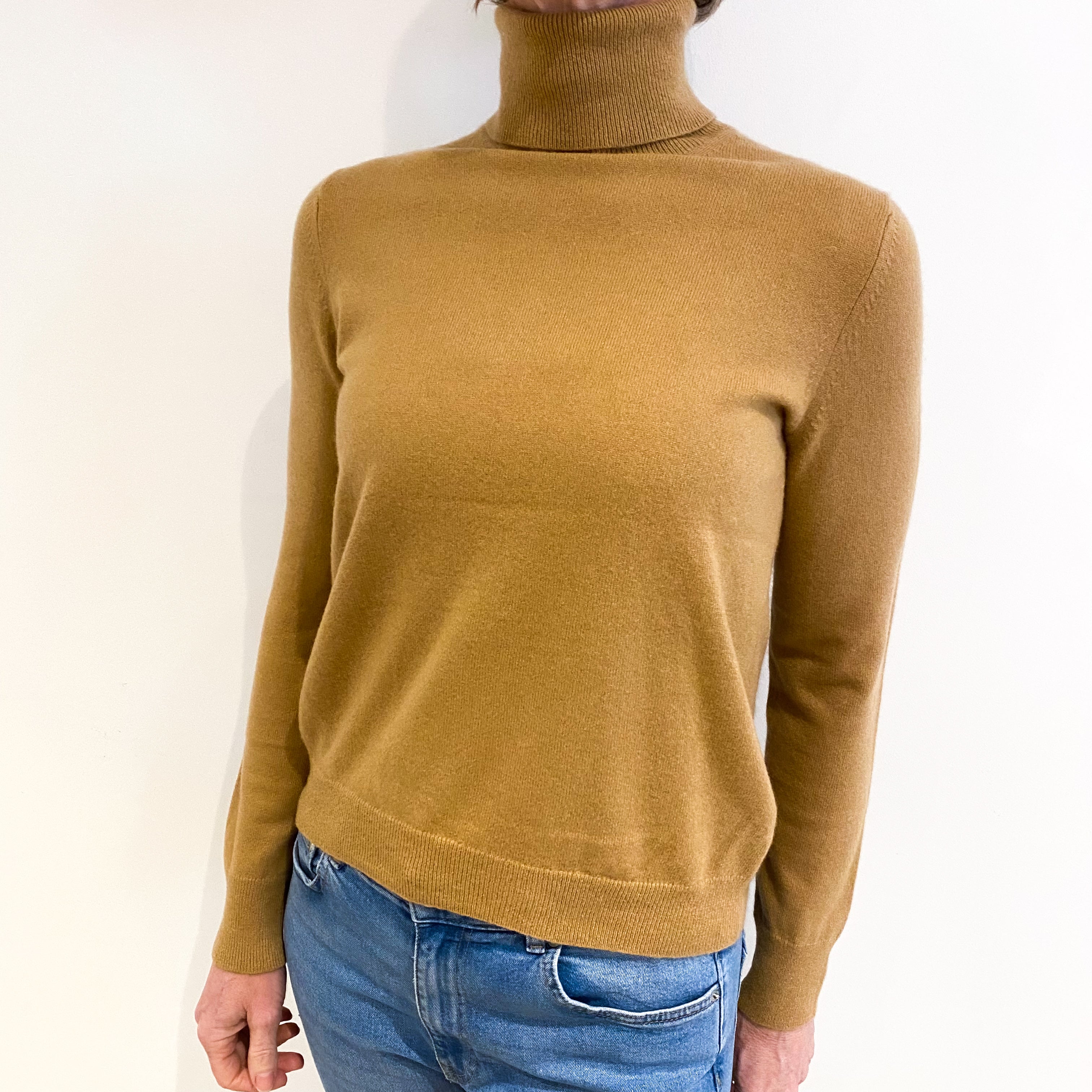 Camel Brown Cashmere Polo Neck Jumper Small