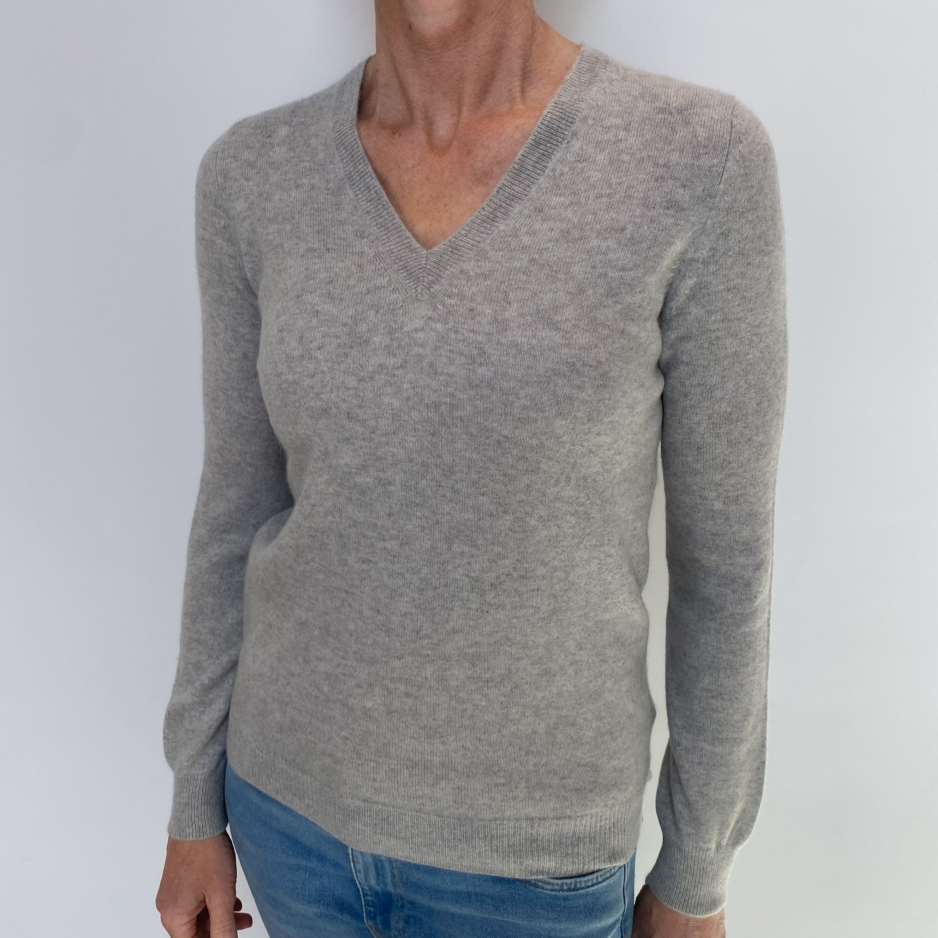 Smoke Grey Cashmere V Neck Jumper Small